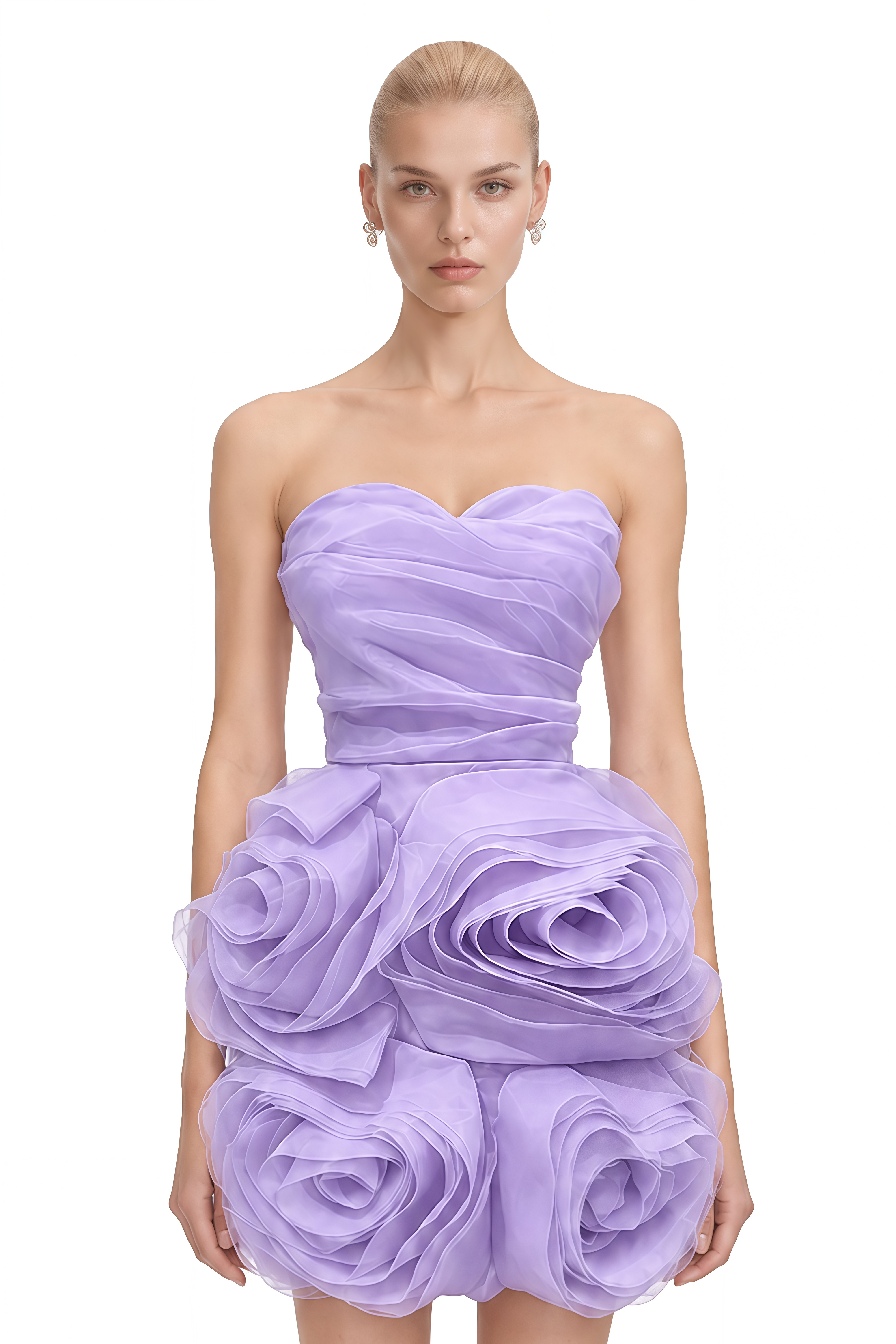 Goldie Lavender 3D Floral Strapless Mini Dress