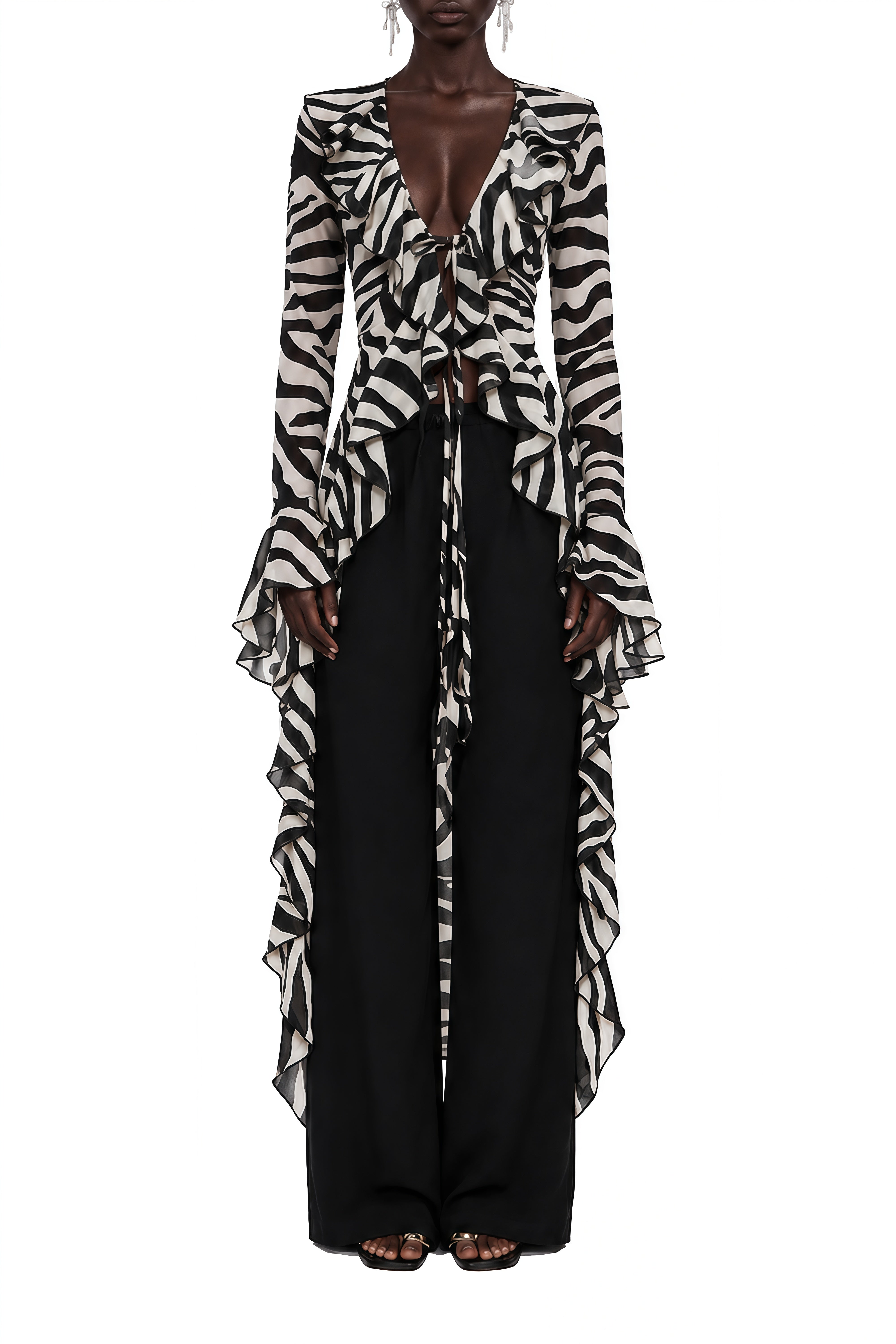 Diana Black Zebra Print Ruffled Blouse