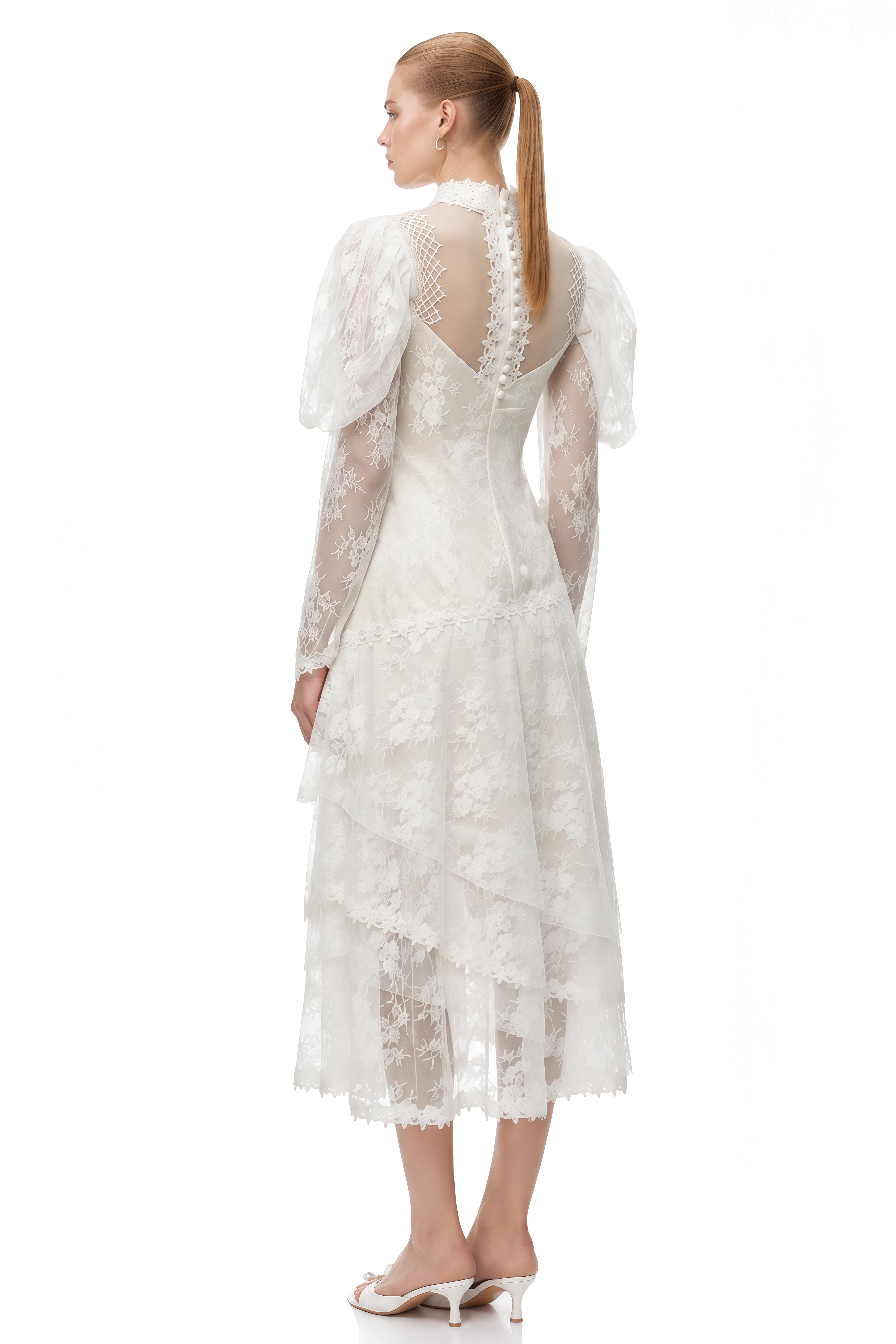 Cordelia Ivory Asymmetrical Layered Lace Midi Dress