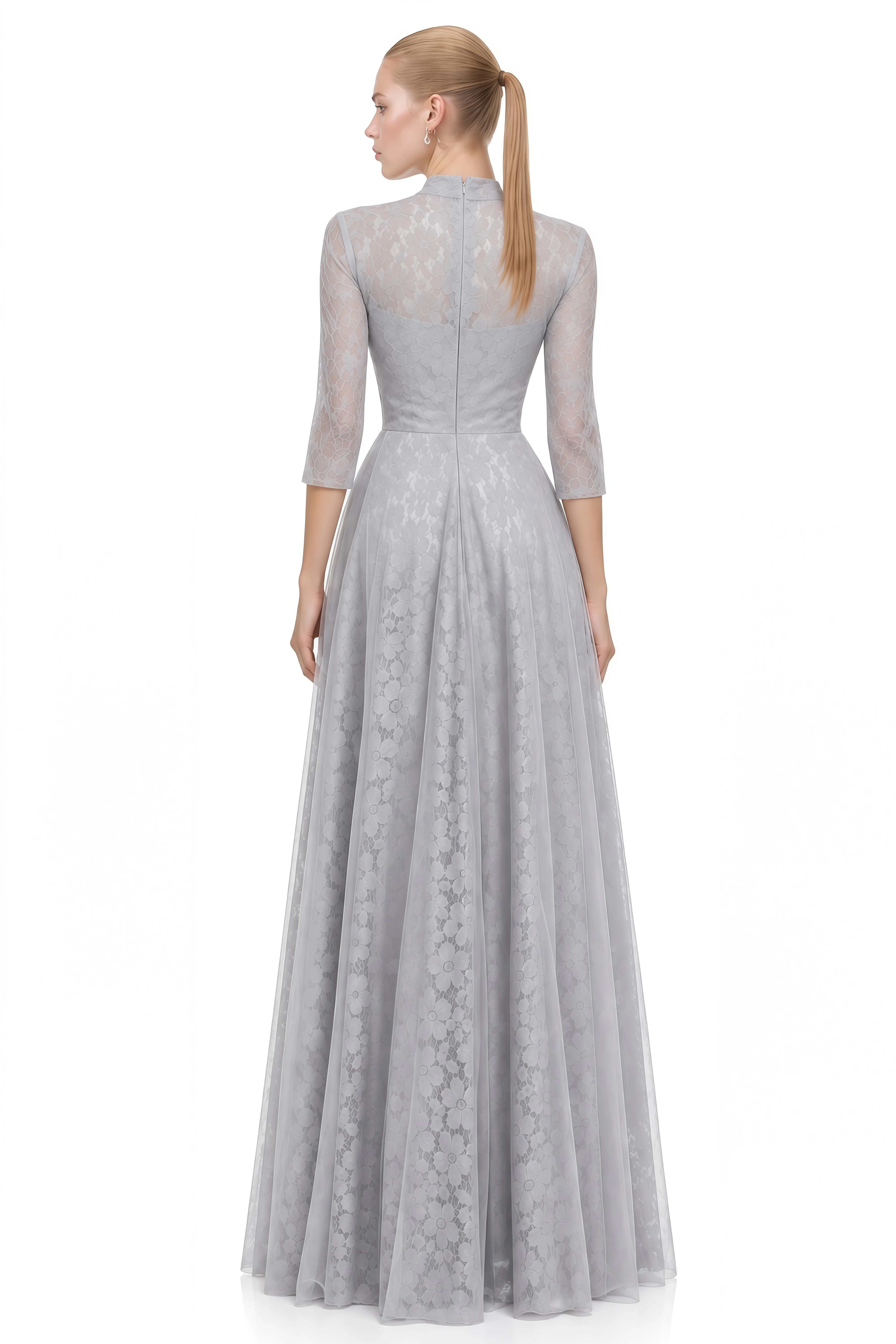 Rosalie Grey Turtleneck Embellished Maxi Dress