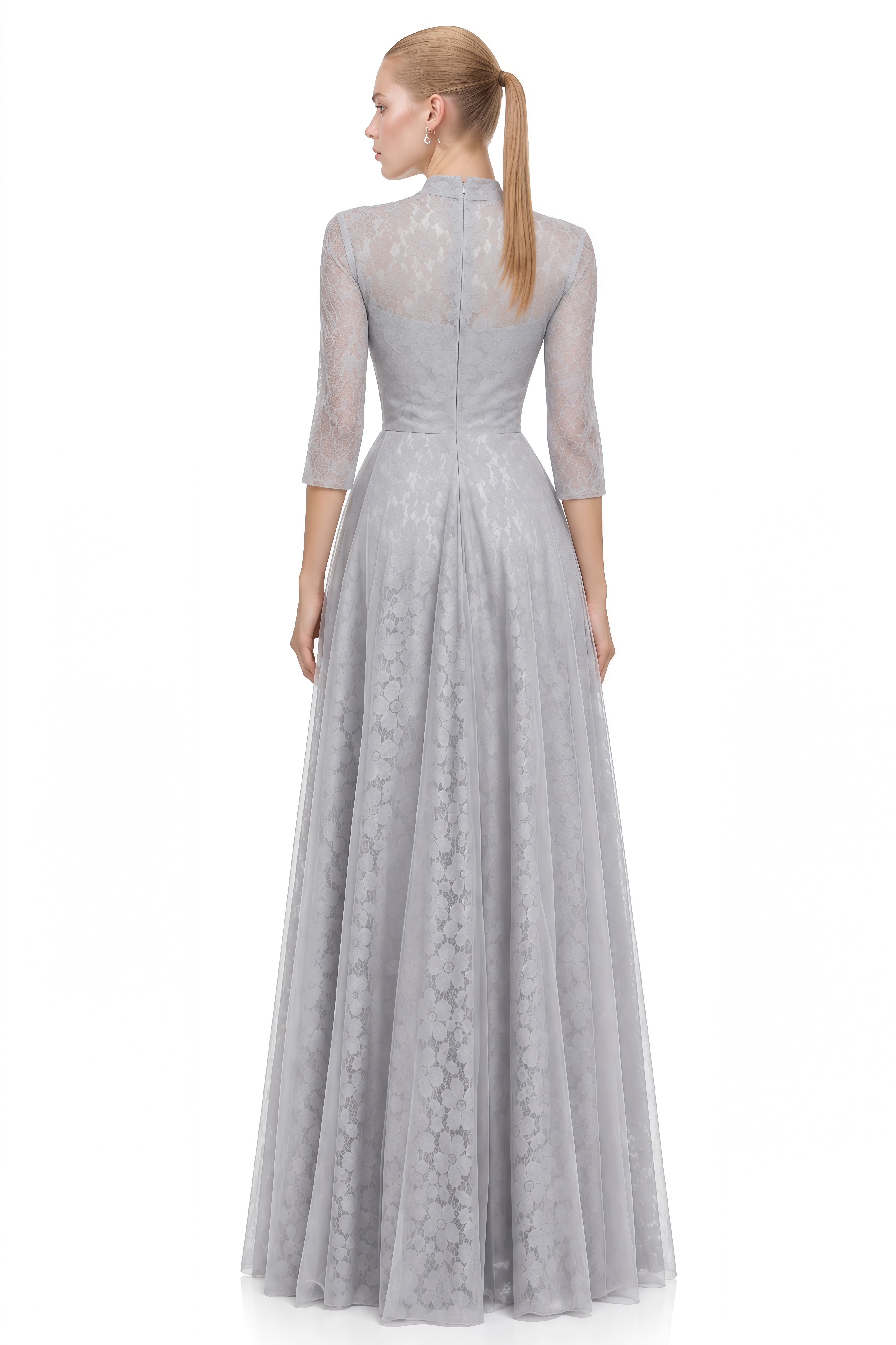 Rosalie Grey Turtleneck Embellished Maxi Dress