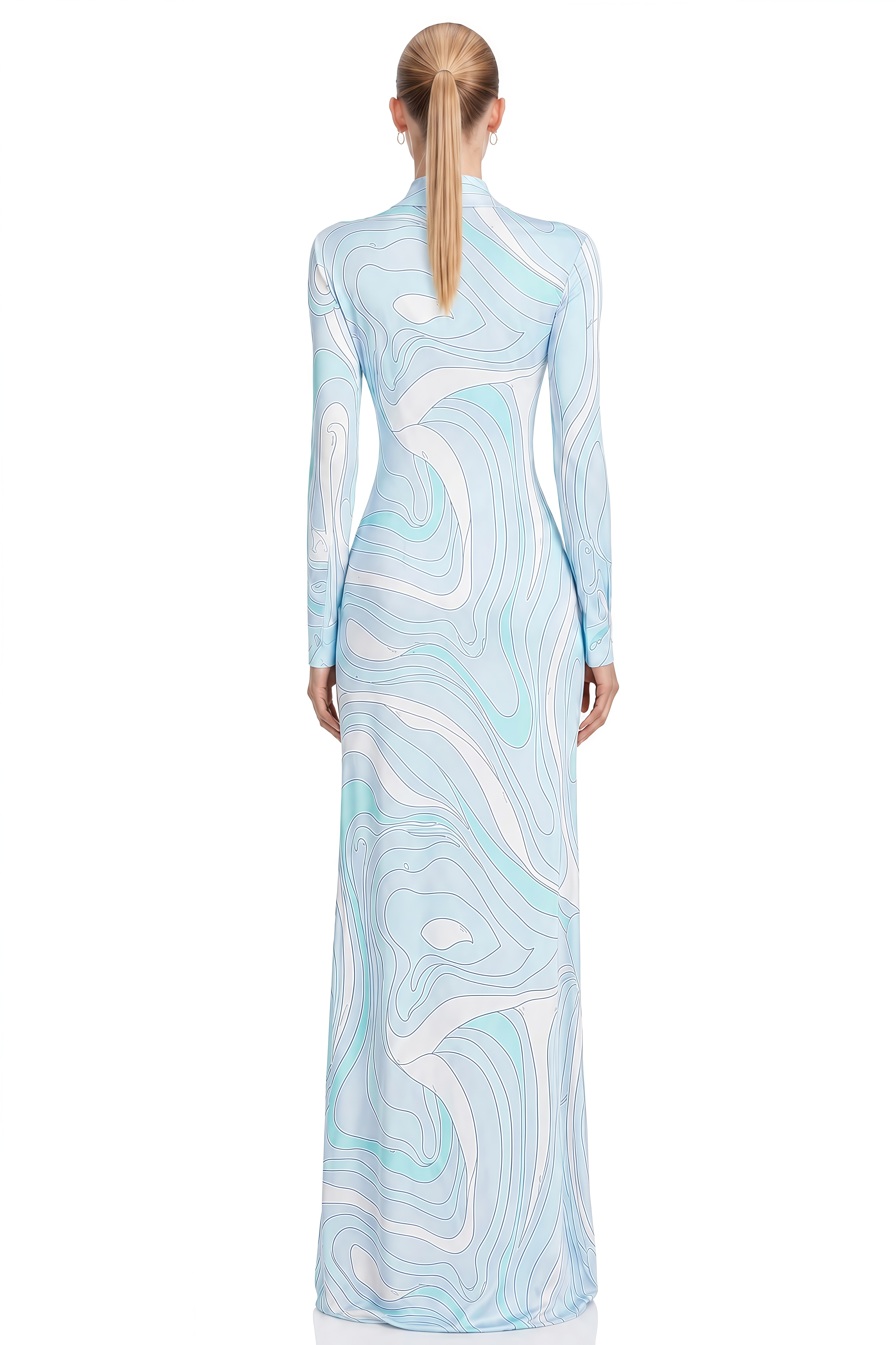 Linnea Light Blue Abstract Print Slit Maxi Dress