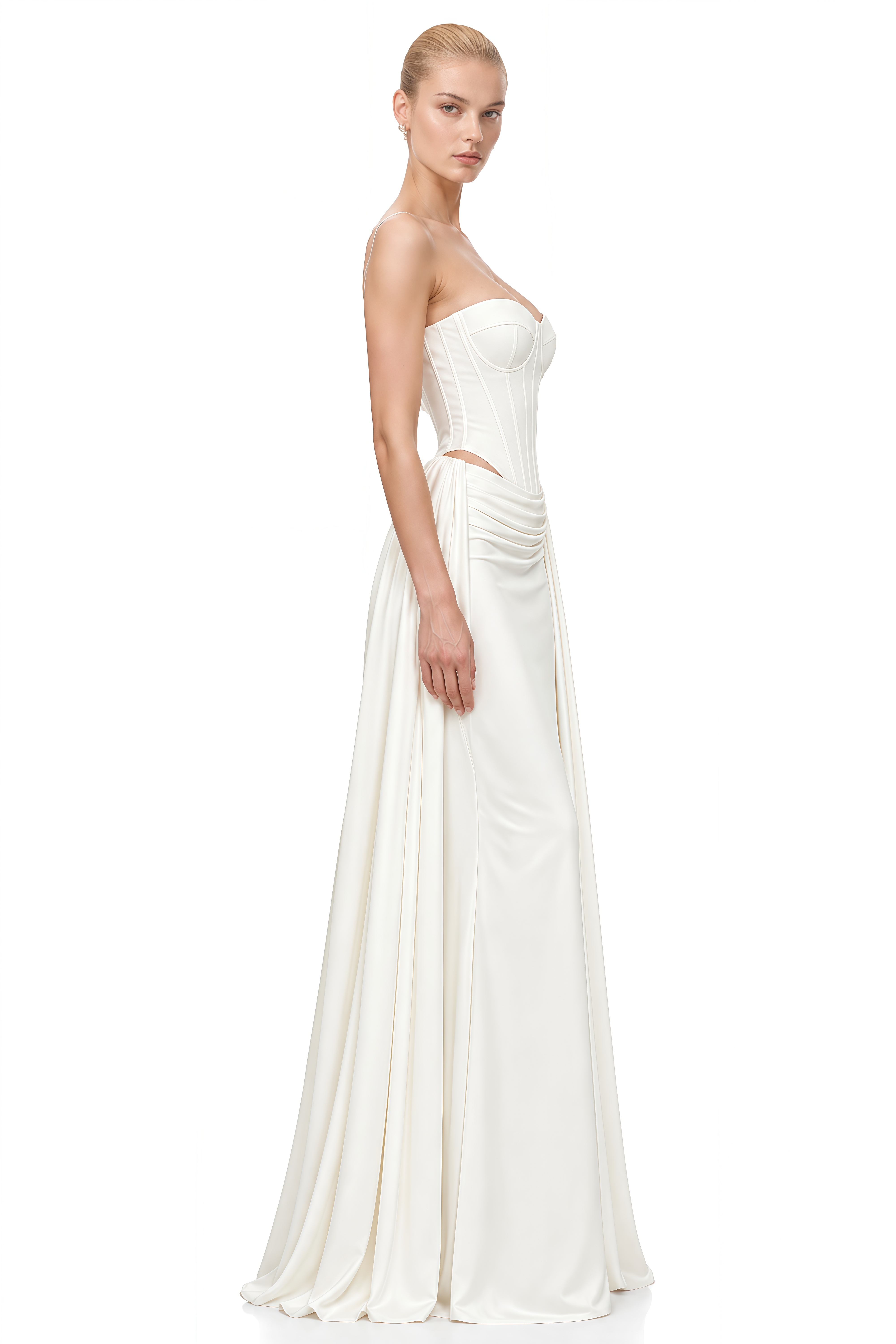Sage White Strapless Draped Top & Skirt Set