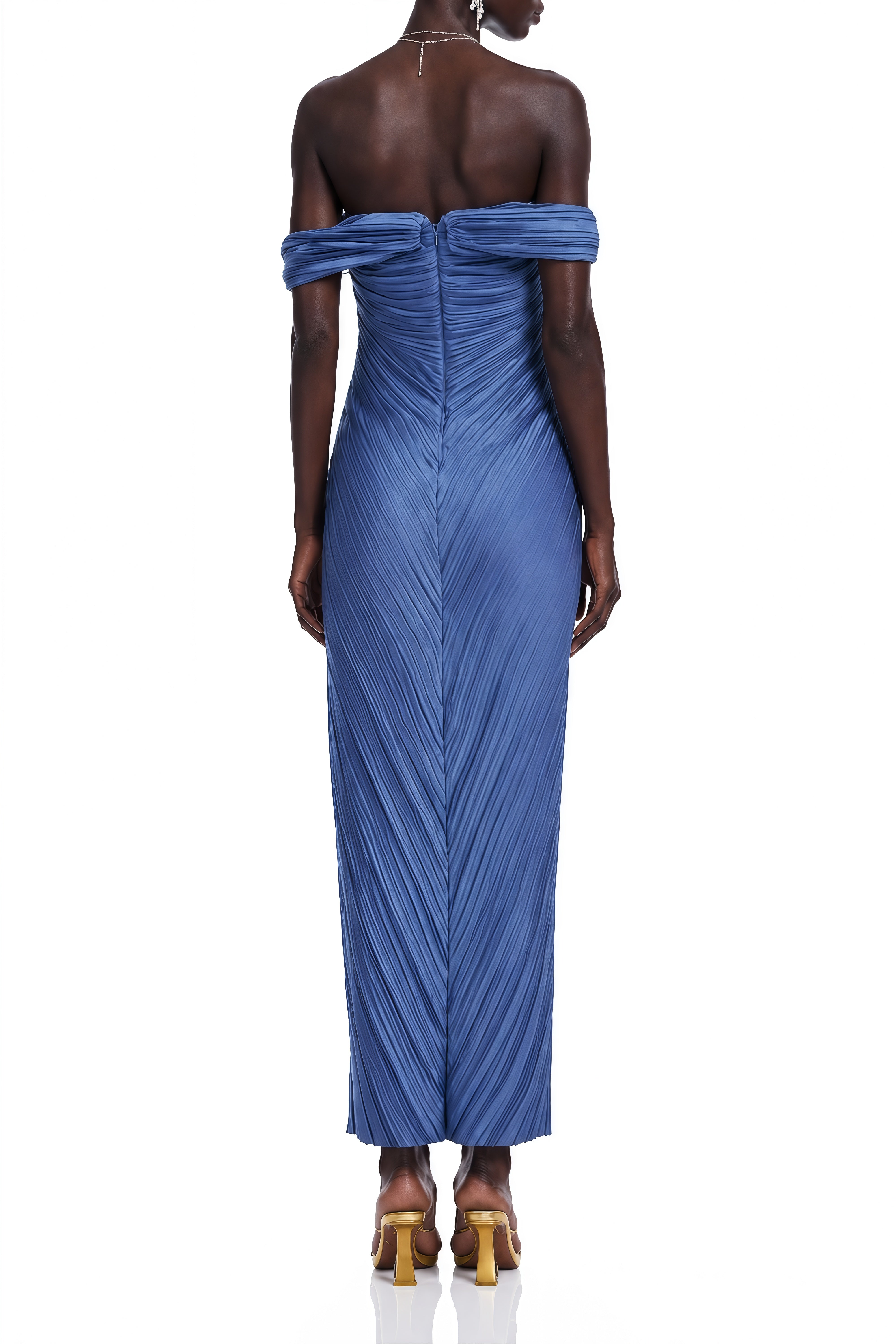 Lavinia Blue Off Shoulder Ruched Maxi Dress