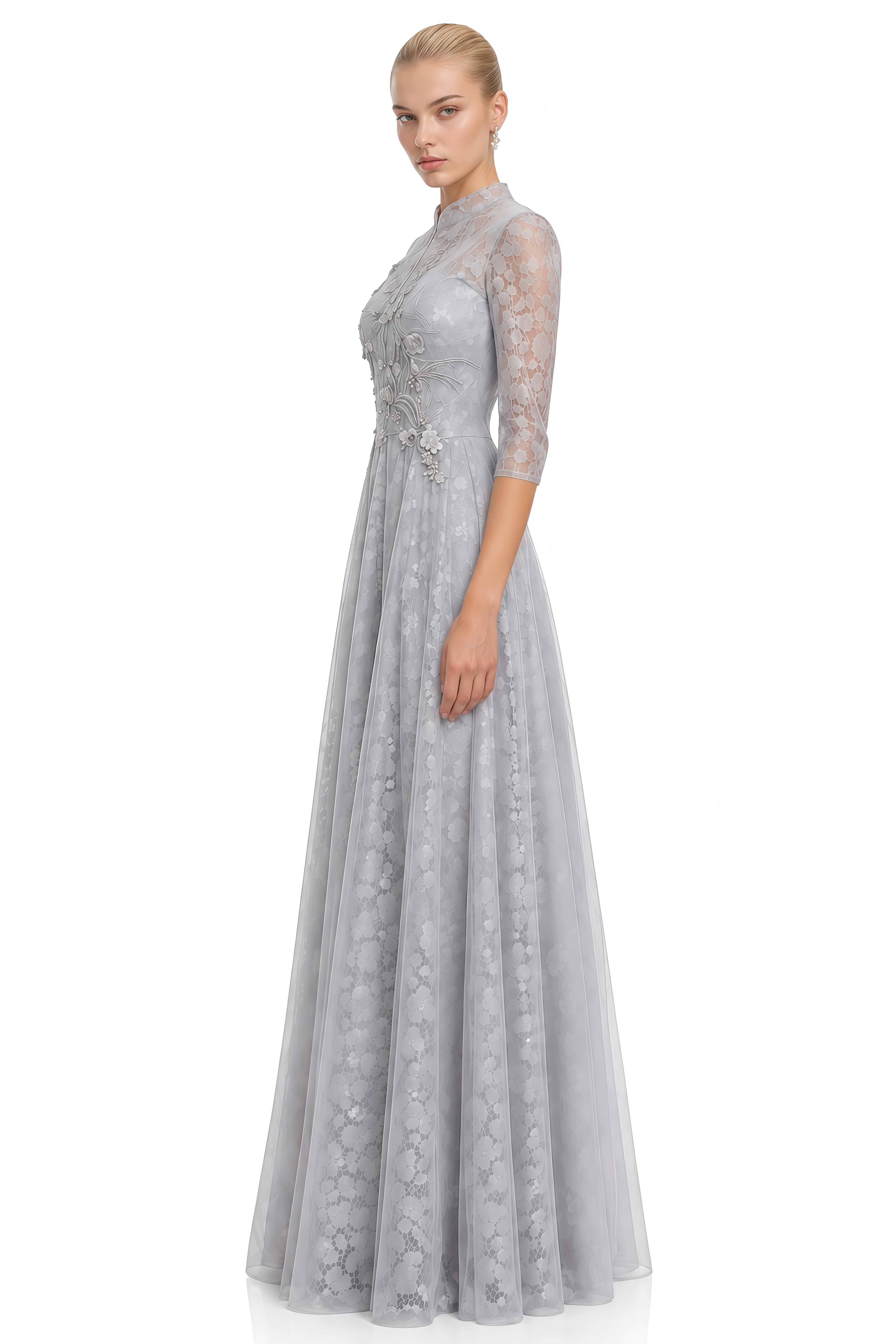 Rosalie Grey Turtleneck Embellished Maxi Dress