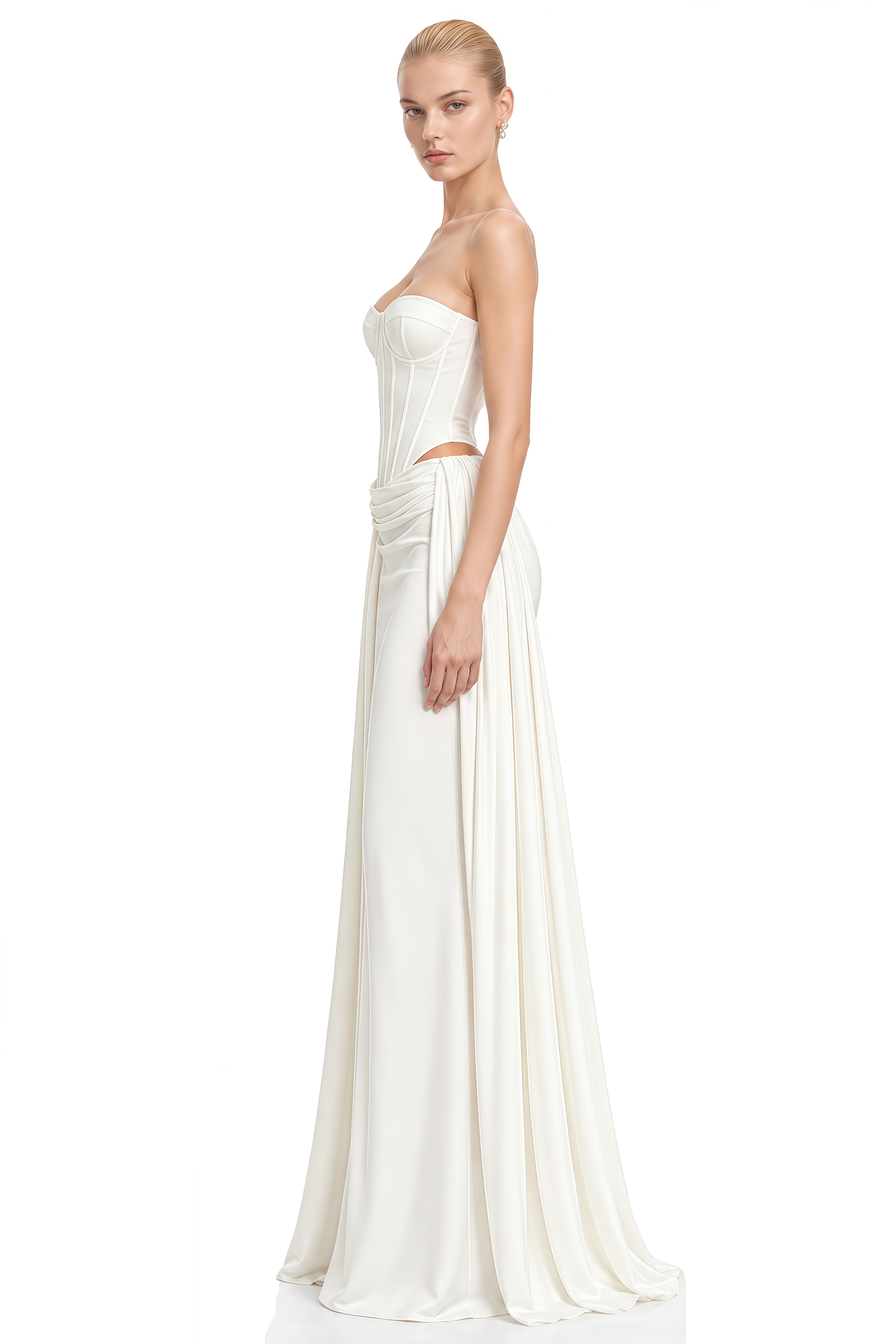 Sage White Strapless Draped Top & Skirt Set
