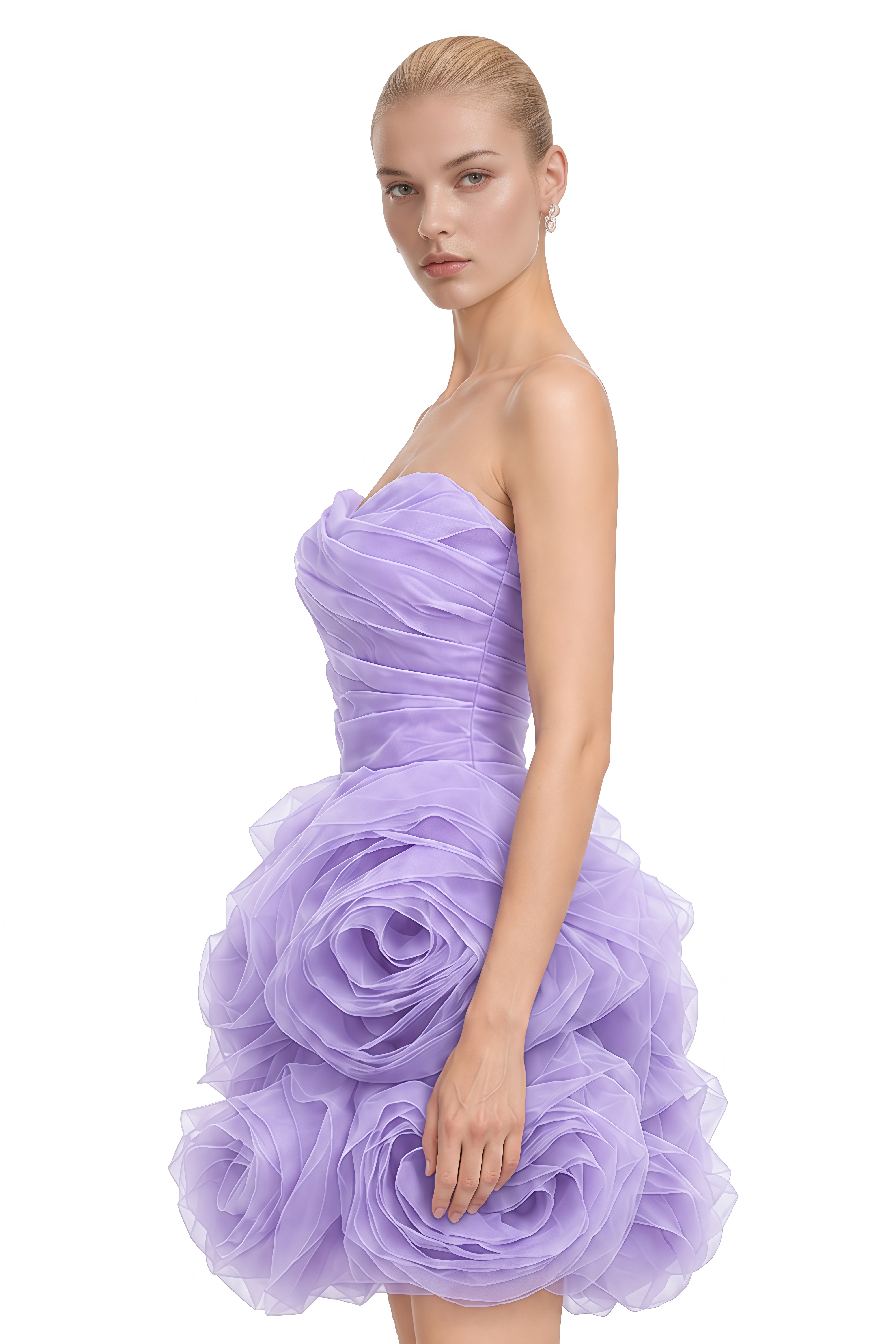 Goldie Lavender 3D Floral Strapless Mini Dress