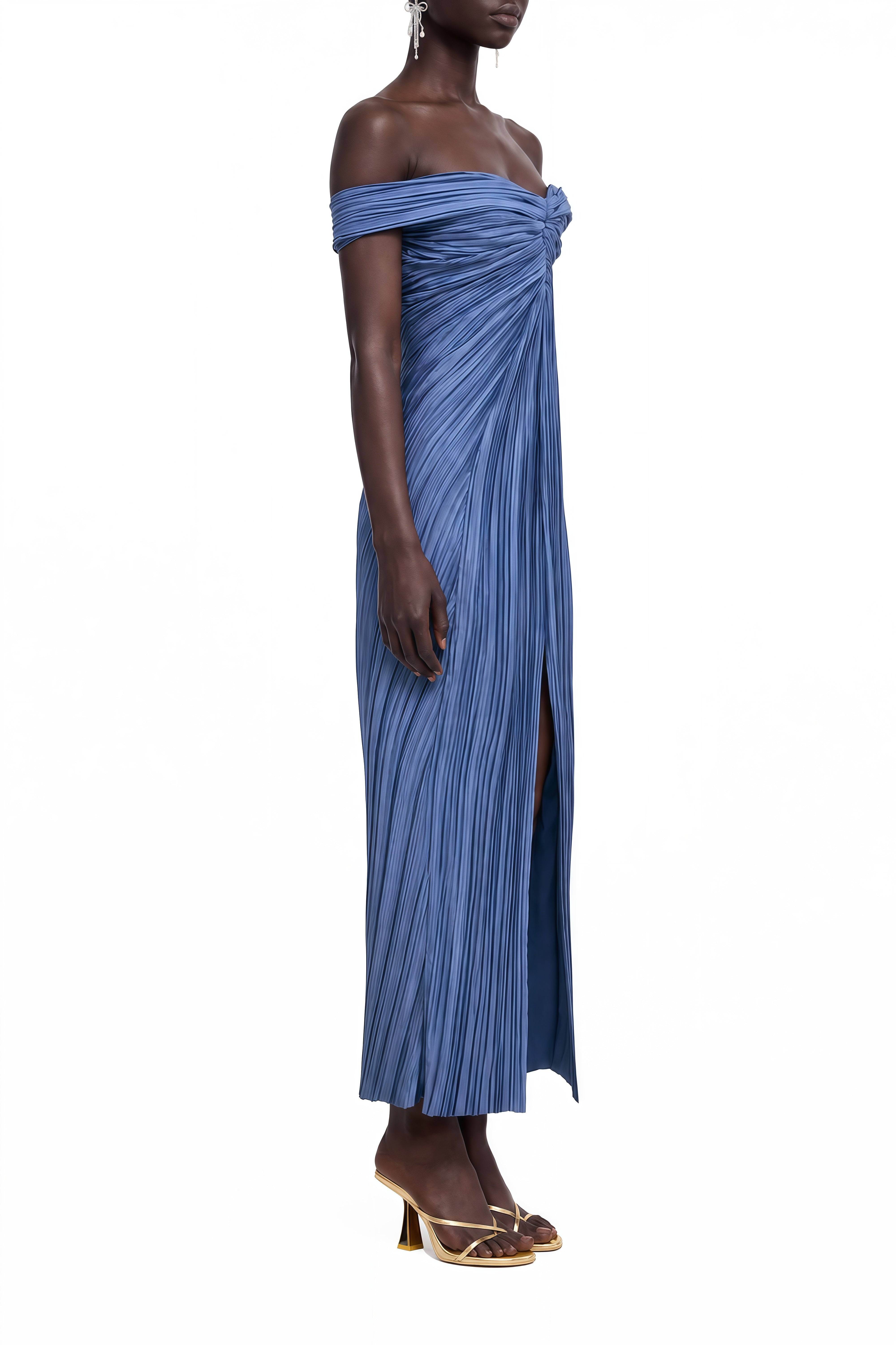 Lavinia Blue Off Shoulder Ruched Maxi Dress