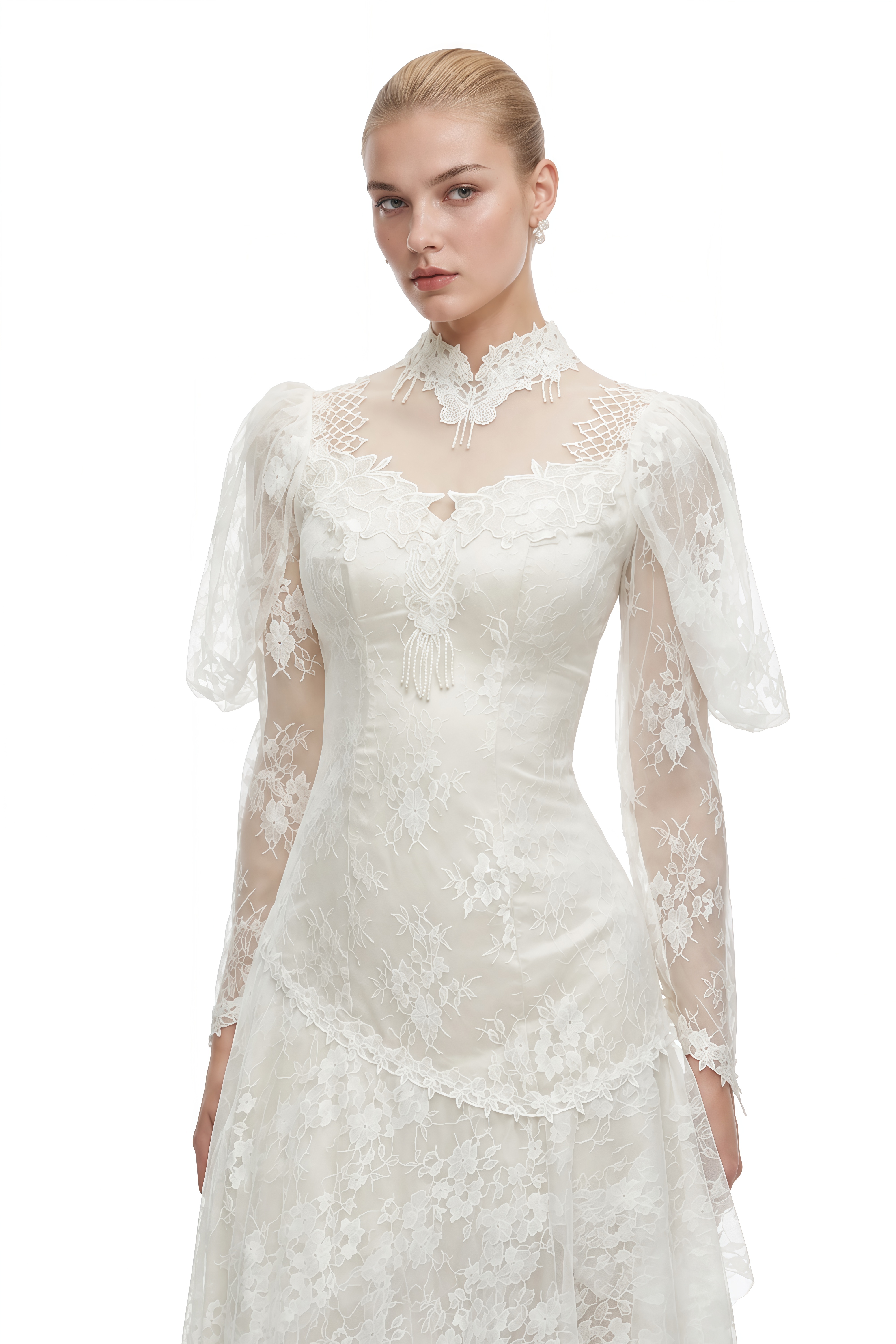 Cordelia Ivory Asymmetrical Layered Lace Midi Dress