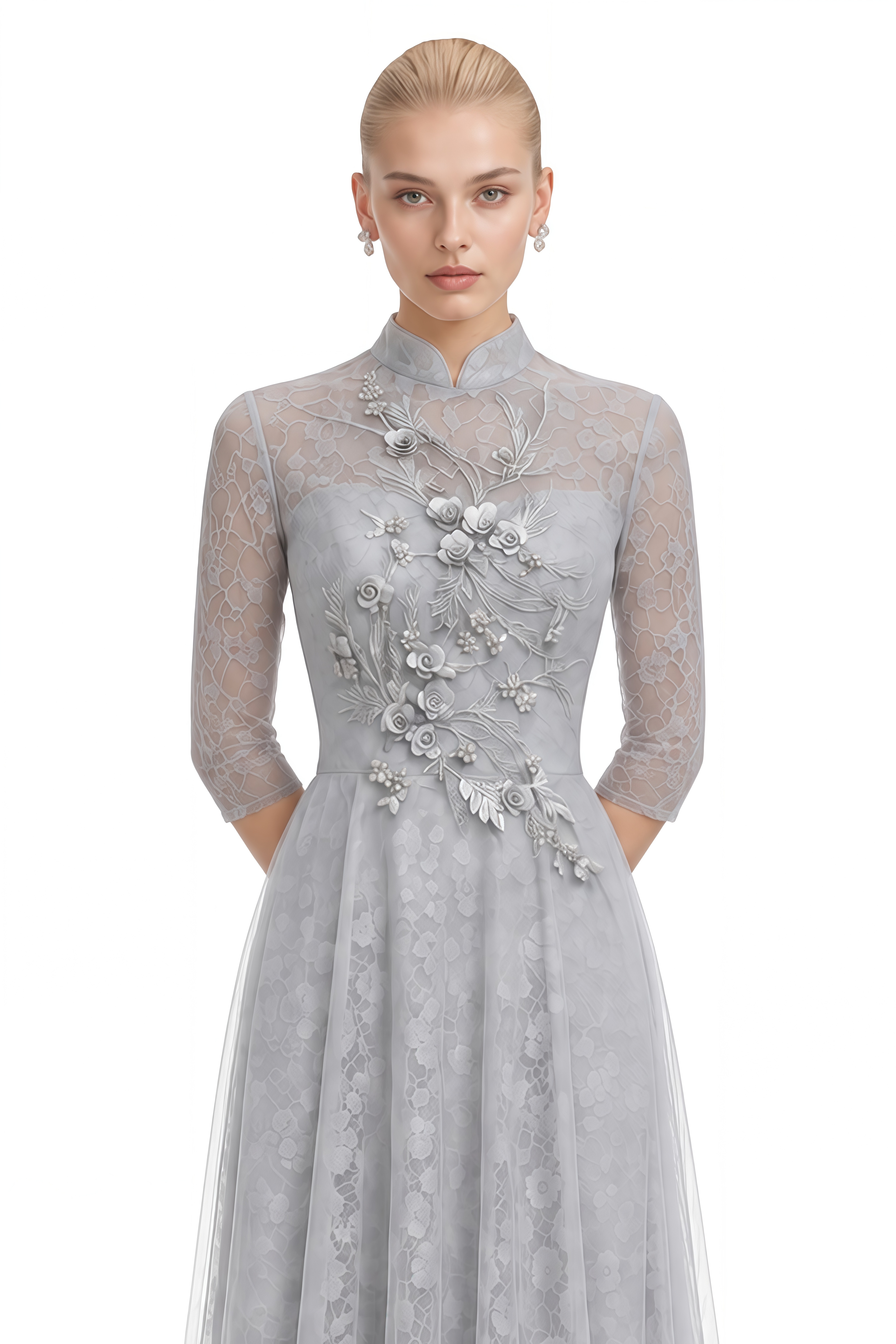 Rosalie Grey Turtleneck Embellished Maxi Dress