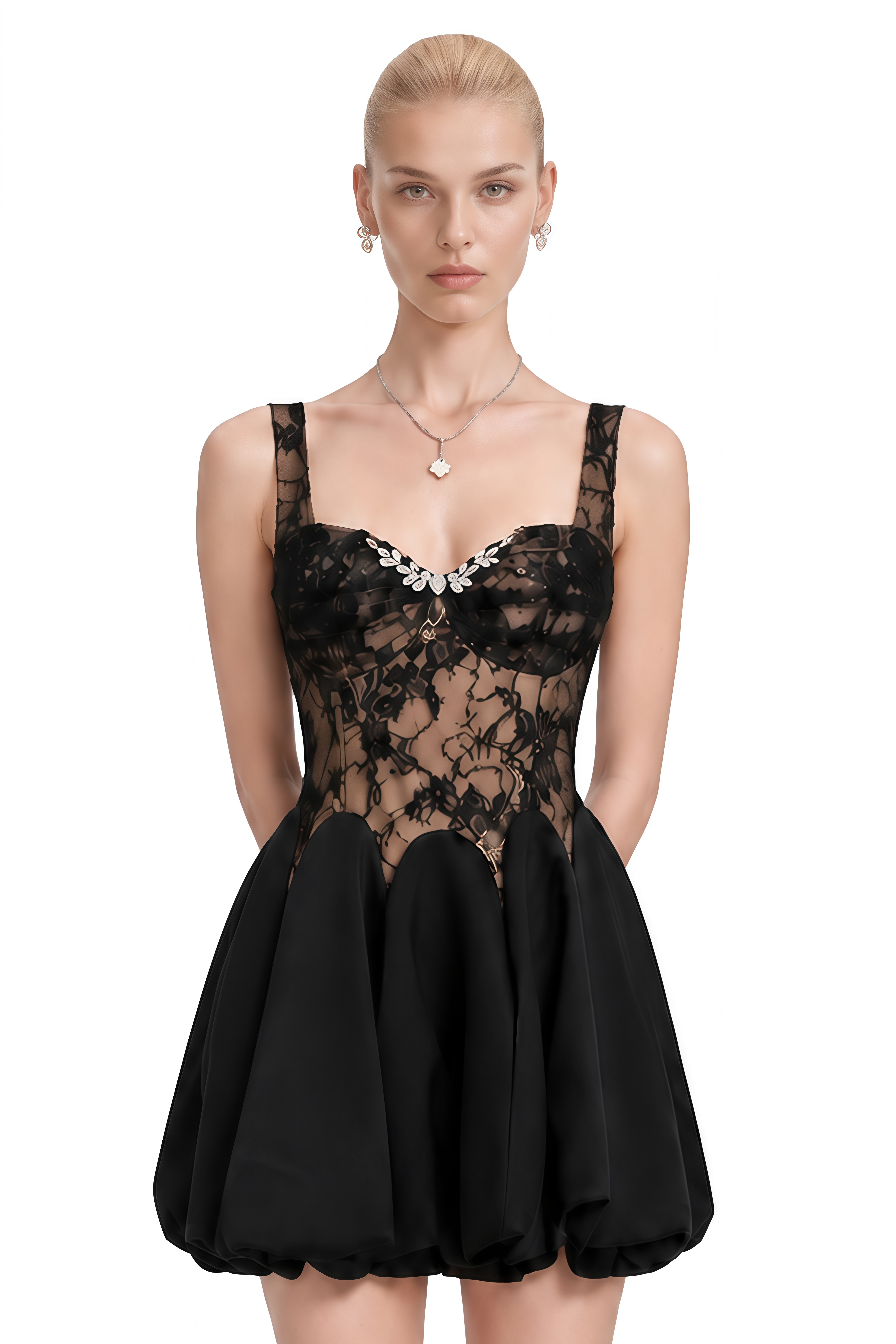 Daisy Black Sweetheart Neck Embellished Mini Dress