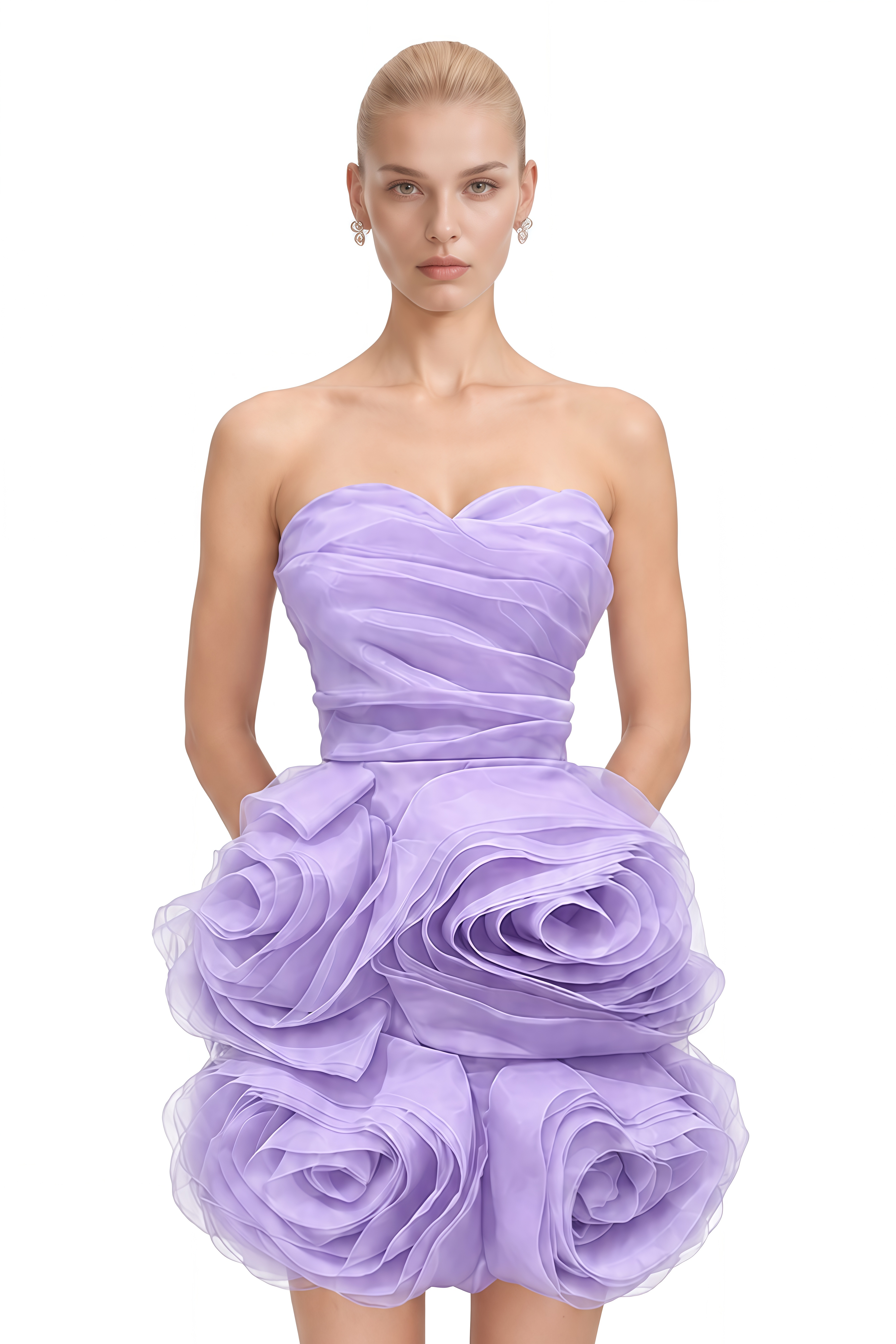 Goldie Lavender 3D Floral Strapless Mini Dress