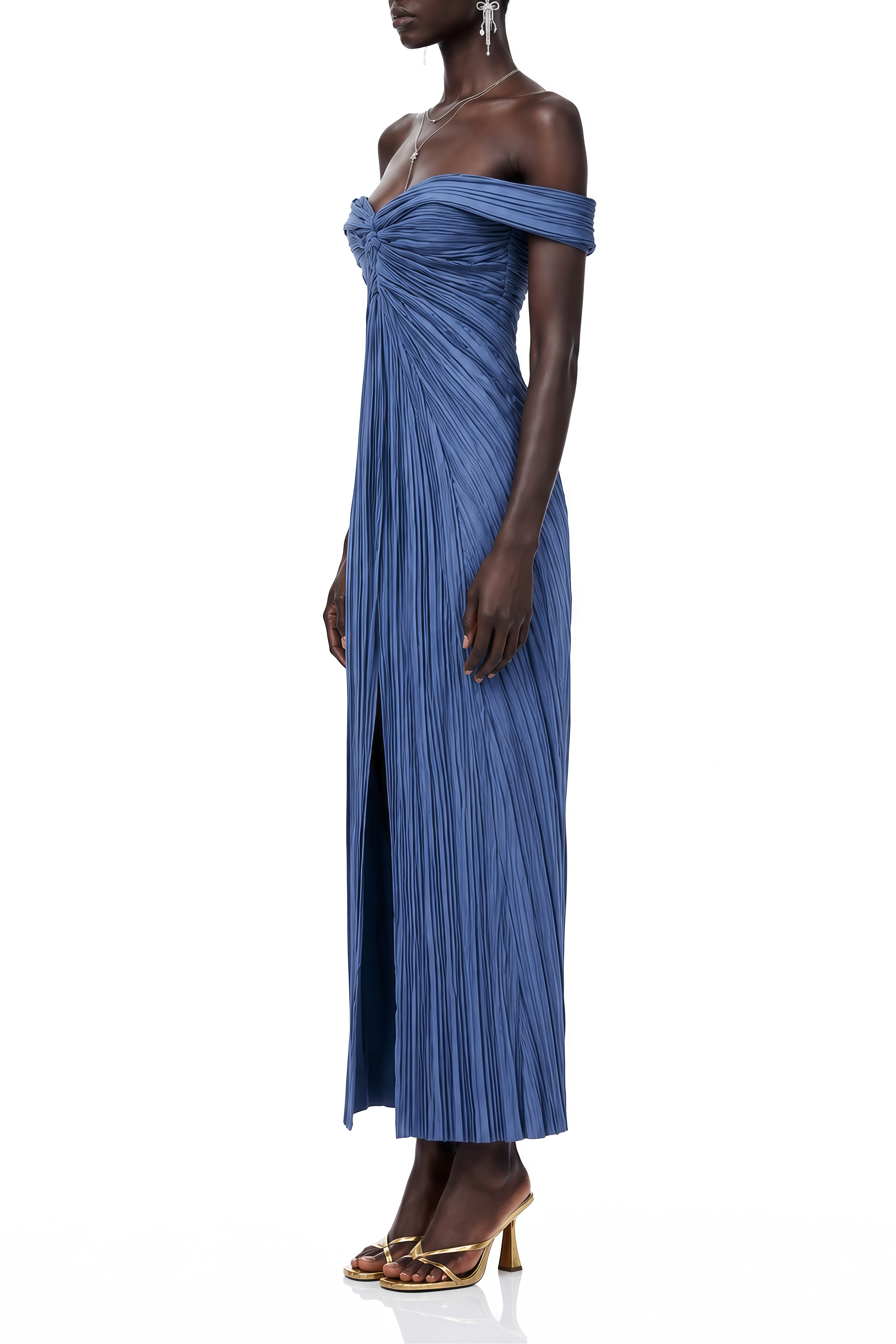 Lavinia Blue Off Shoulder Ruched Maxi Dress