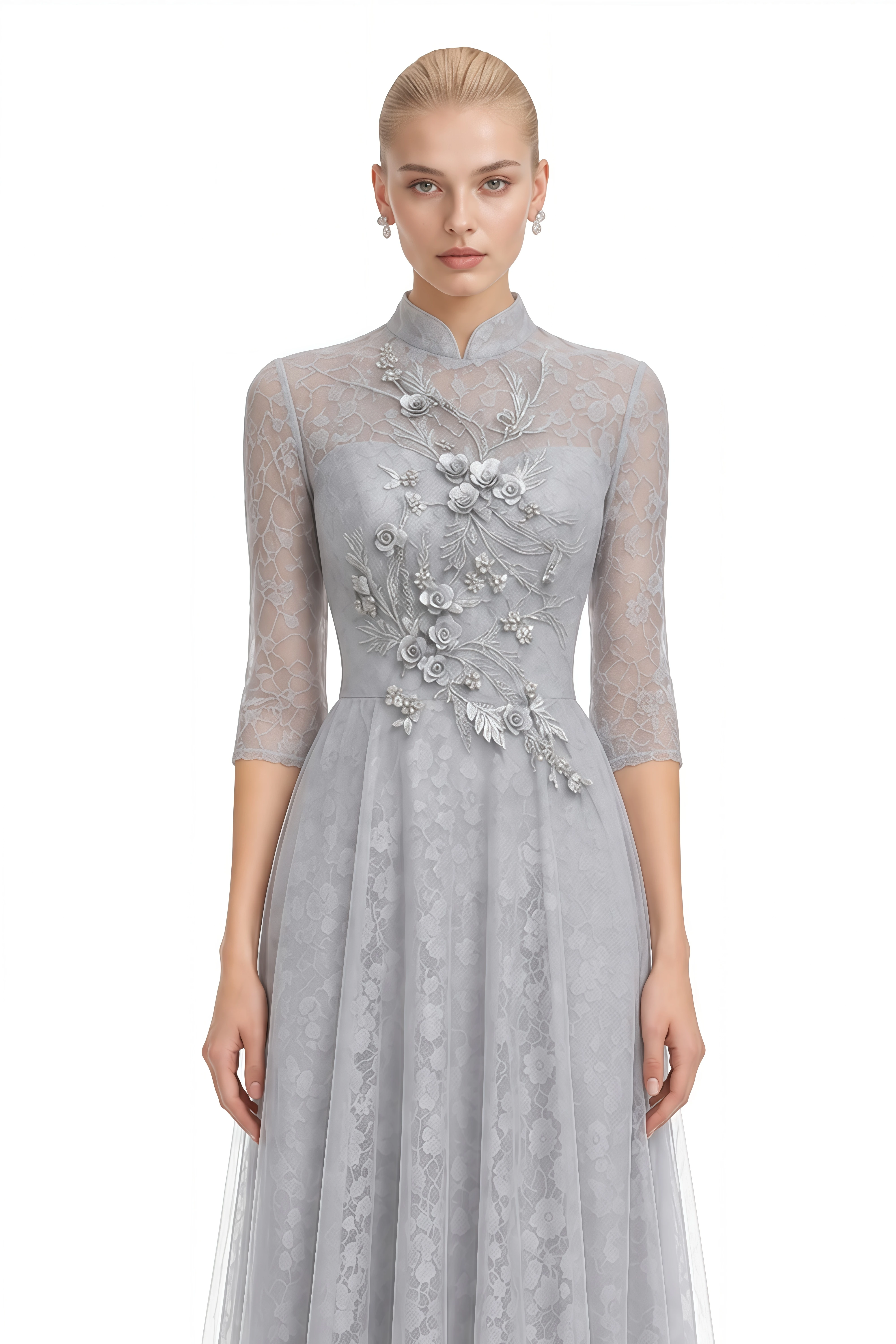Rosalie Grey Turtleneck Embellished Maxi Dress