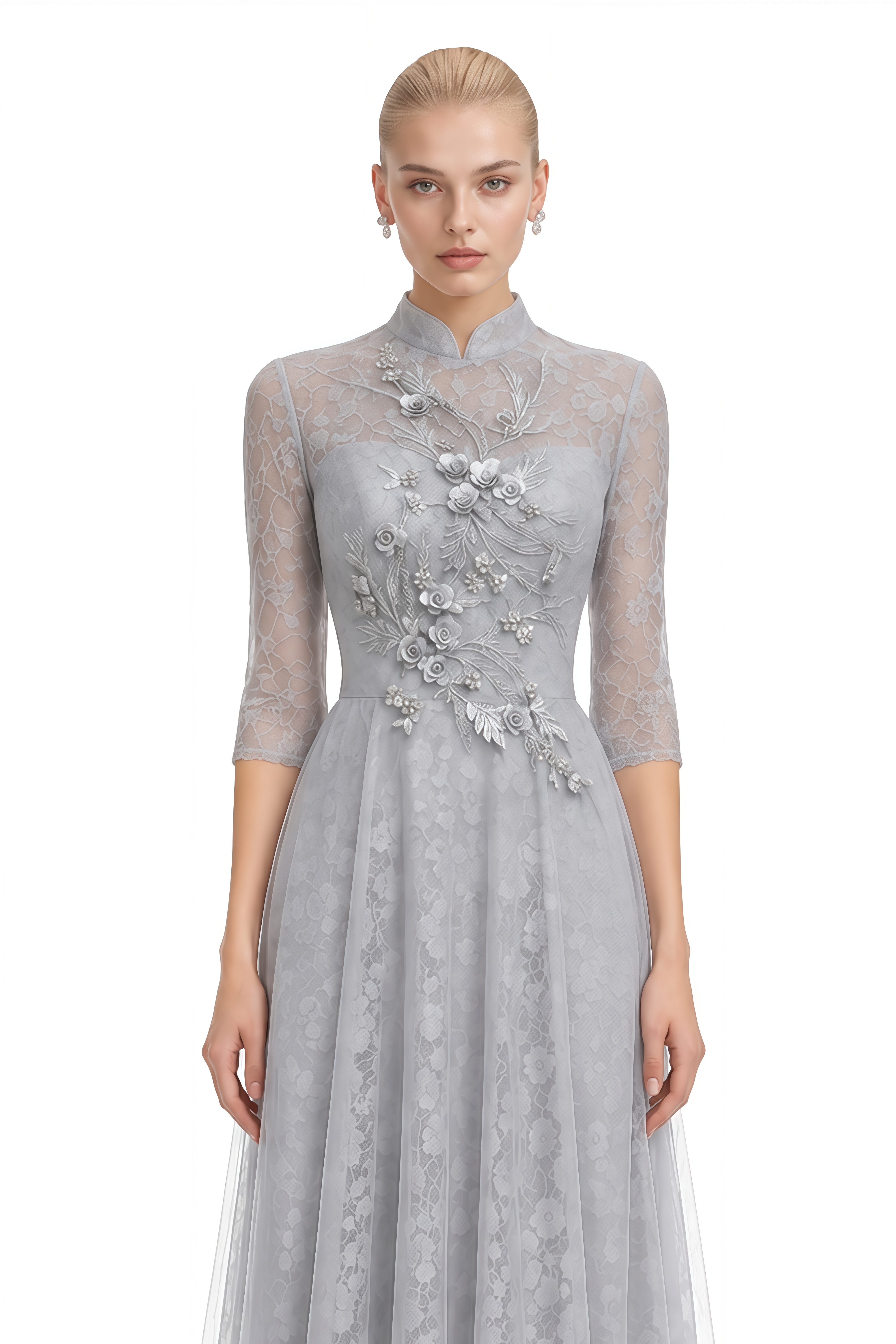 Rosalie Grey Turtleneck Embellished Maxi Dress