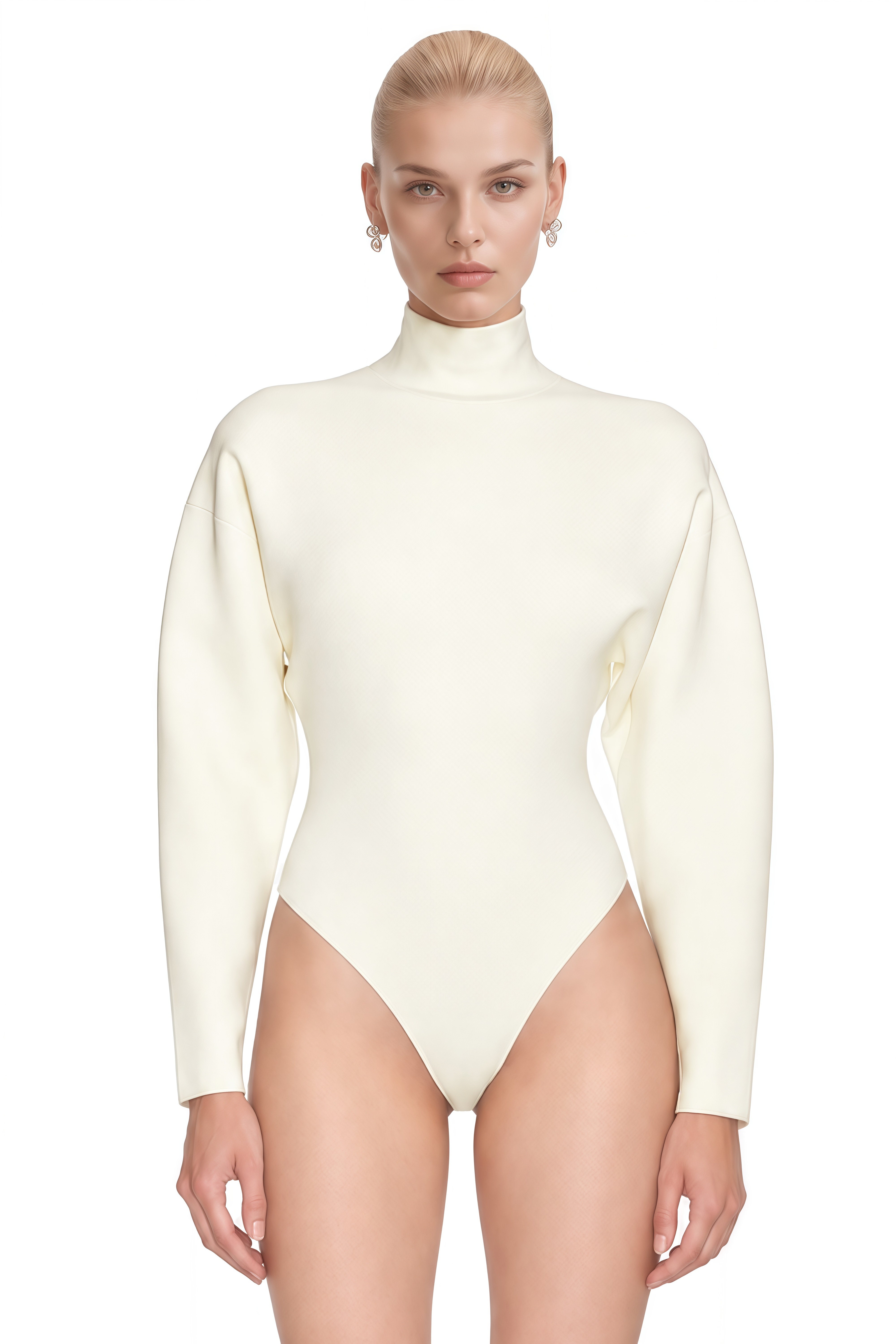 Hermione White Turtleneck High-Cut Bodysuit