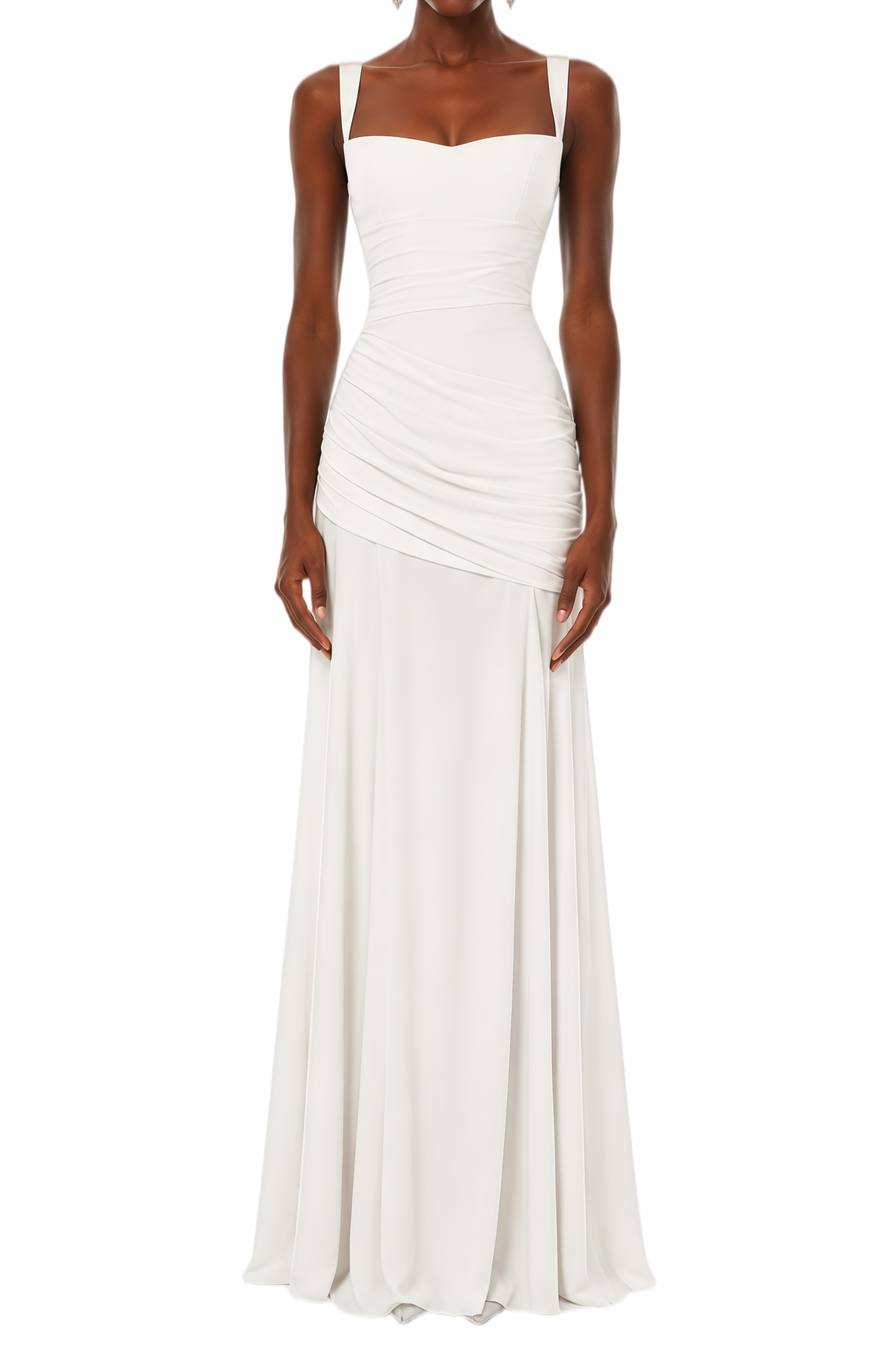 Althea White Lace-Up Back Ruched Maxi Dress