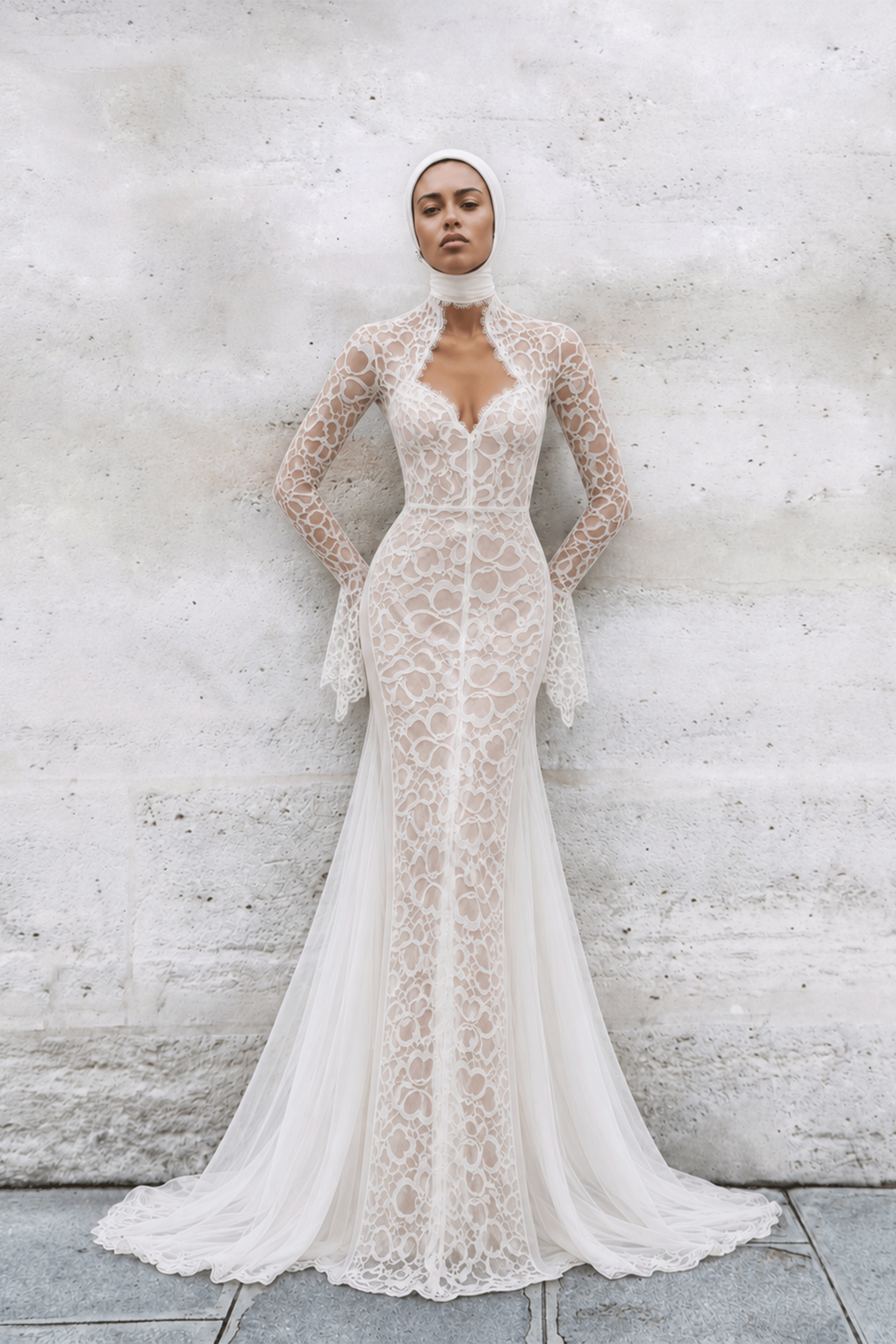 Florence White Lace Mermaid Maxi Dress