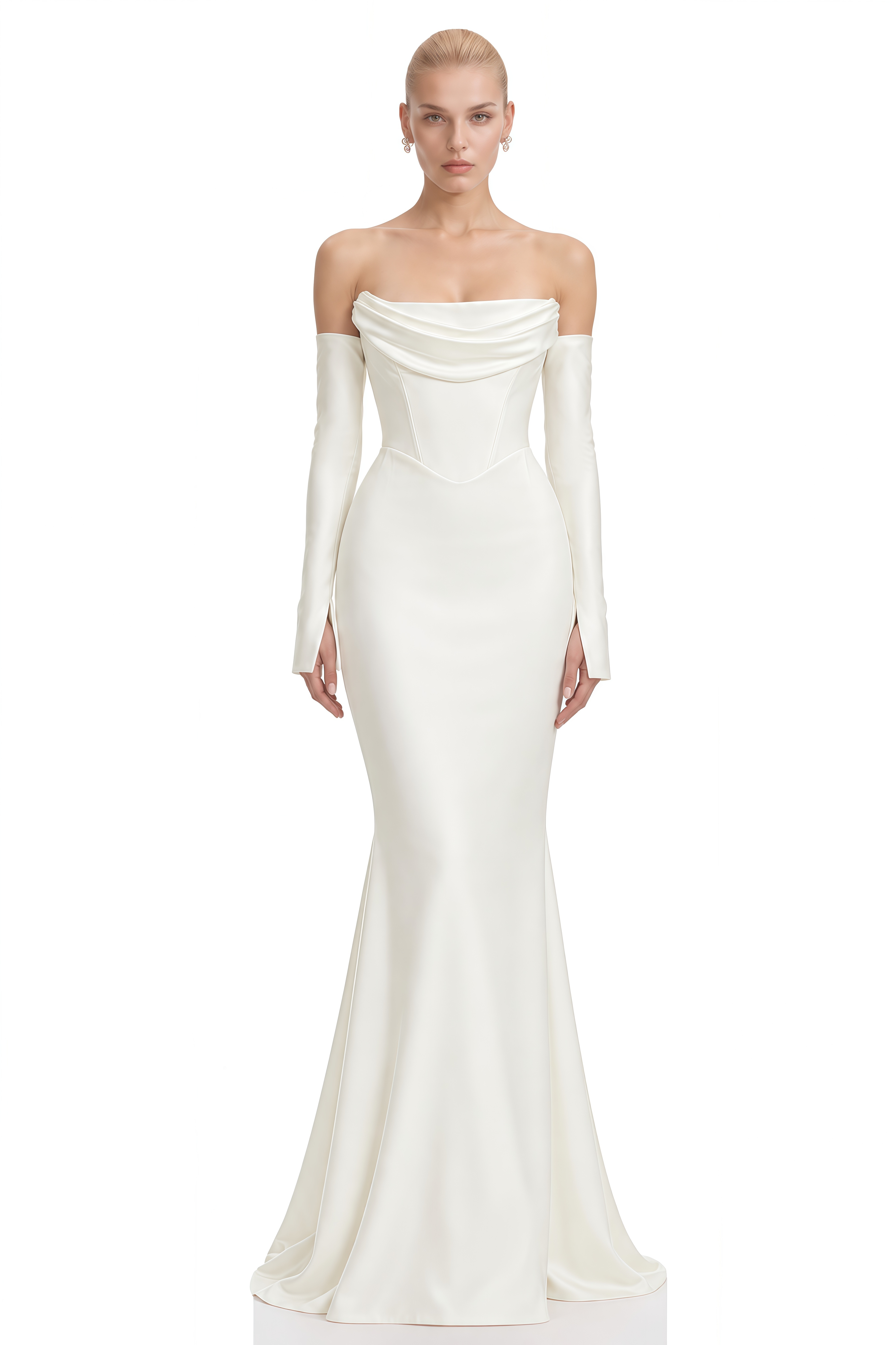 Nathaniel White Off-Shoulder Draped Maxi Dress