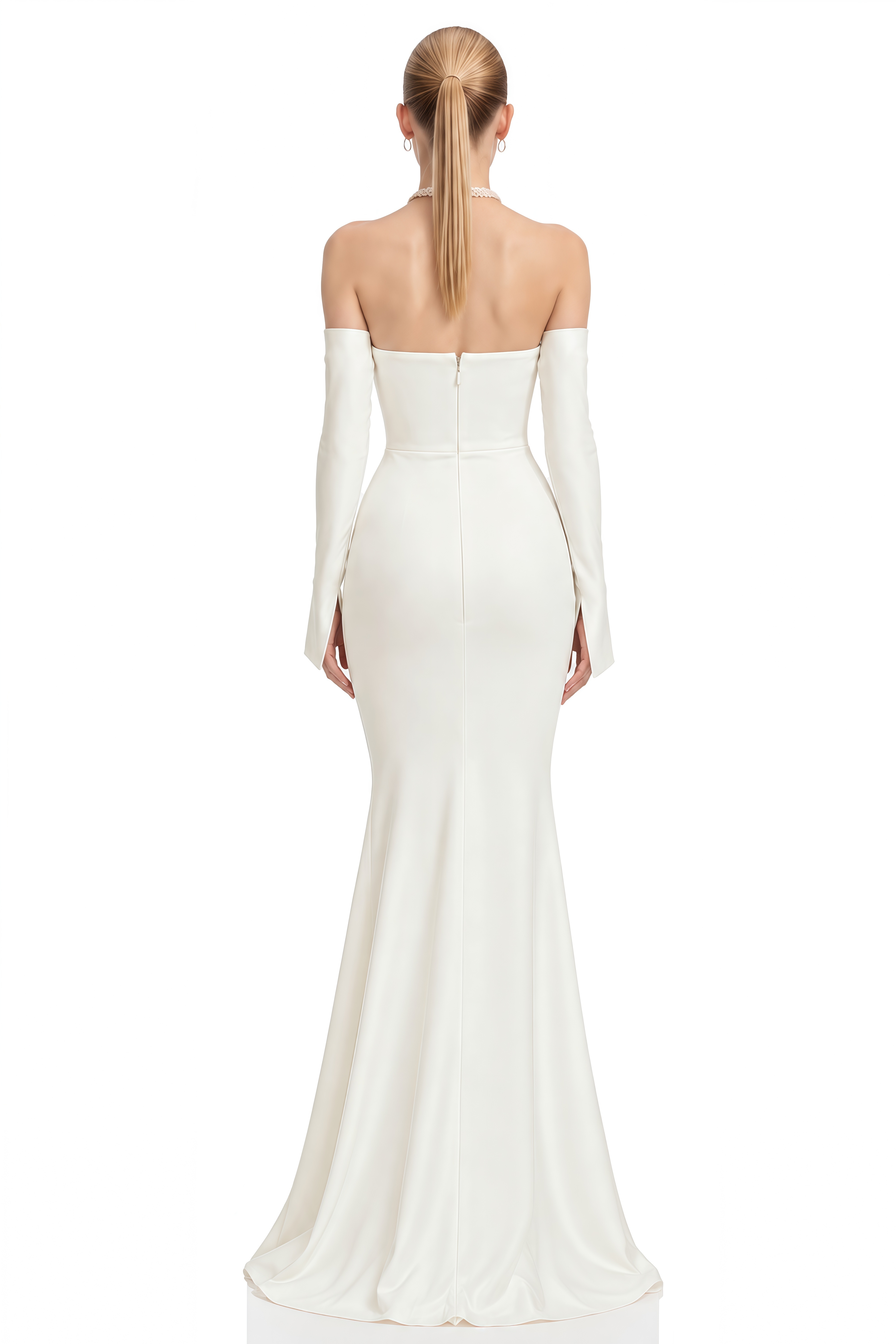 Nathaniel White Off-Shoulder Draped Maxi Dress