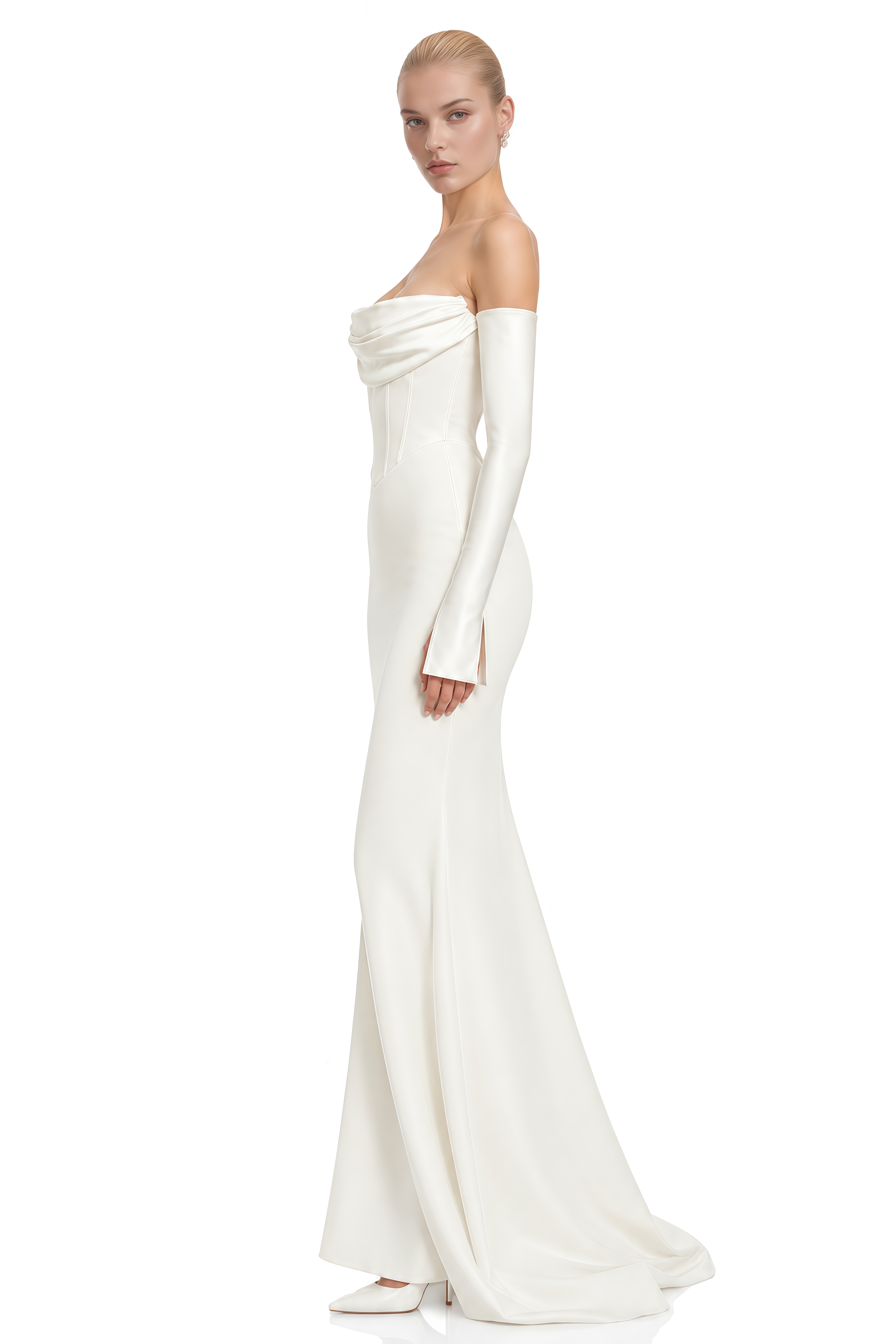 Nathaniel White Off-Shoulder Draped Maxi Dress