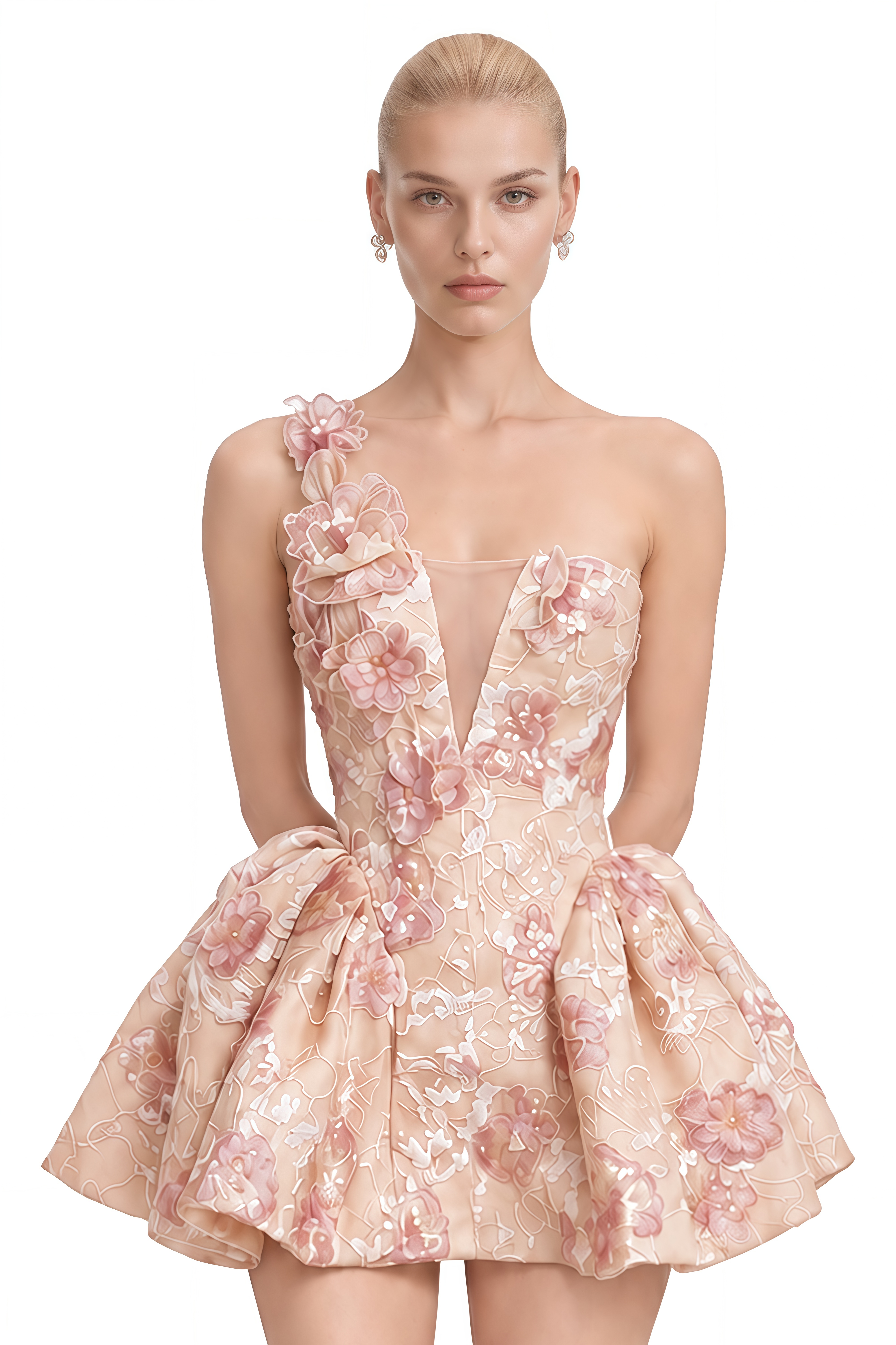 Iris Neutral One-Shoulder Sequined Mini Dress