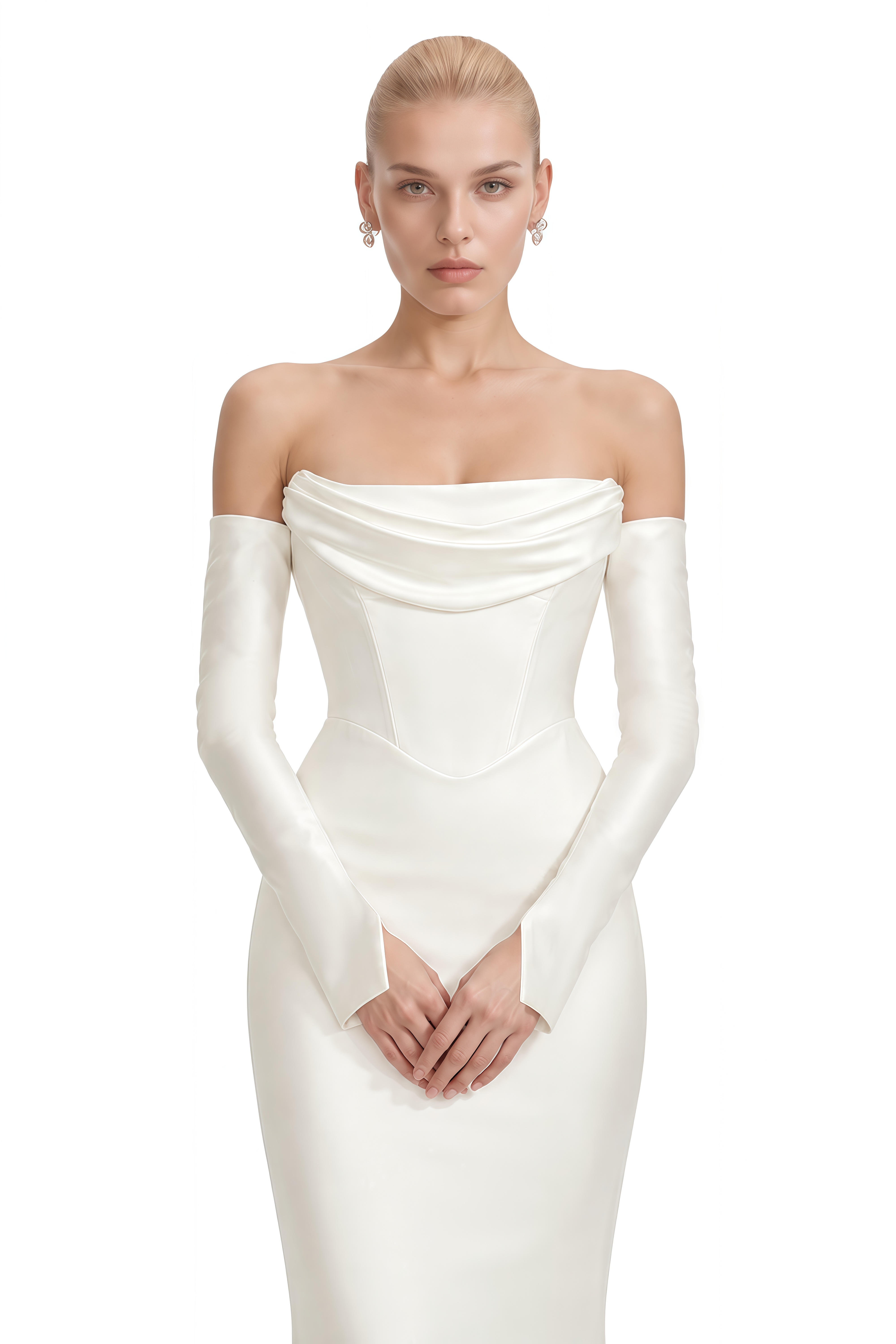Nathaniel White Off-Shoulder Draped Maxi Dress
