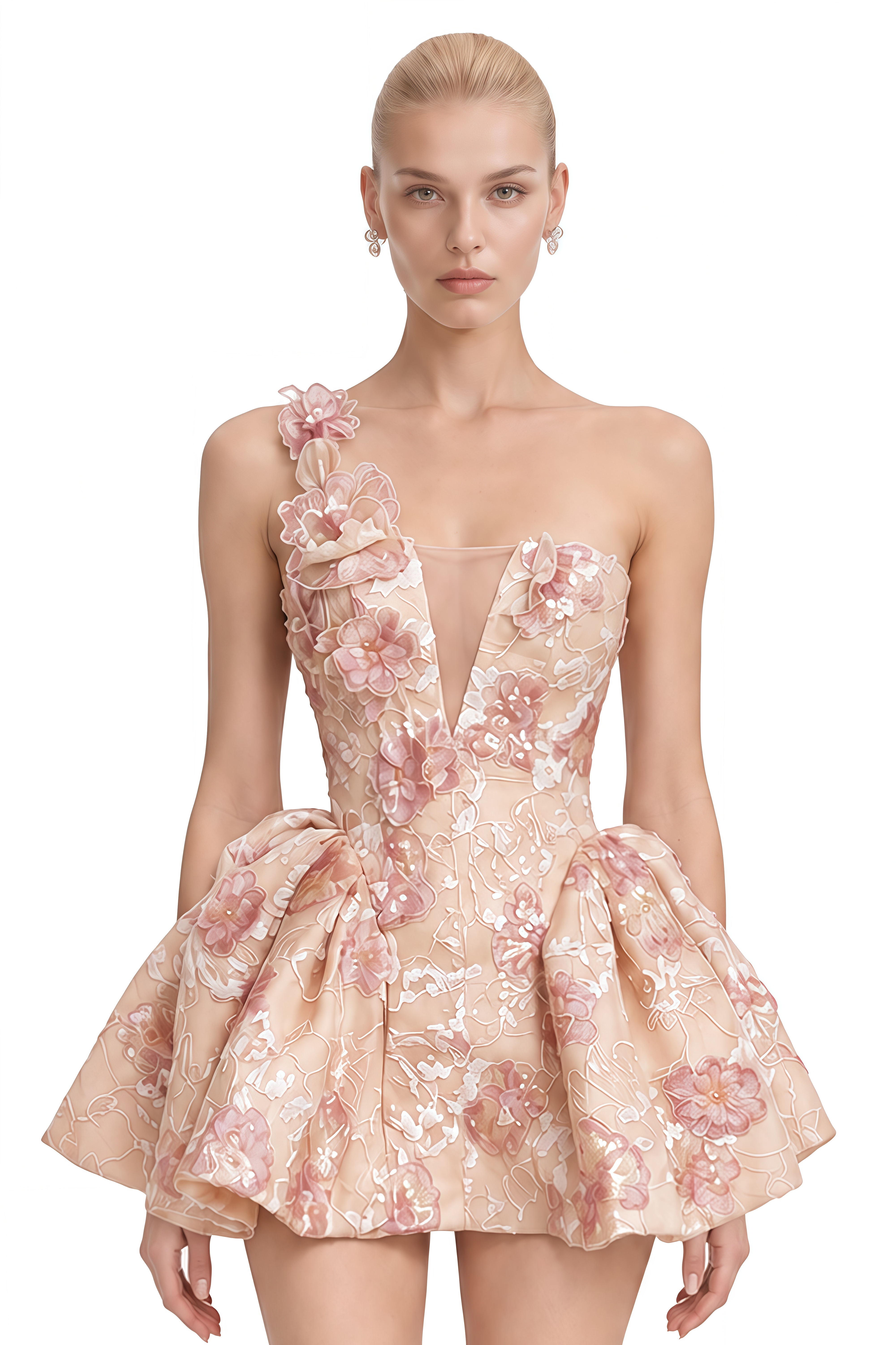 Iris Neutral One-Shoulder Sequined Mini Dress