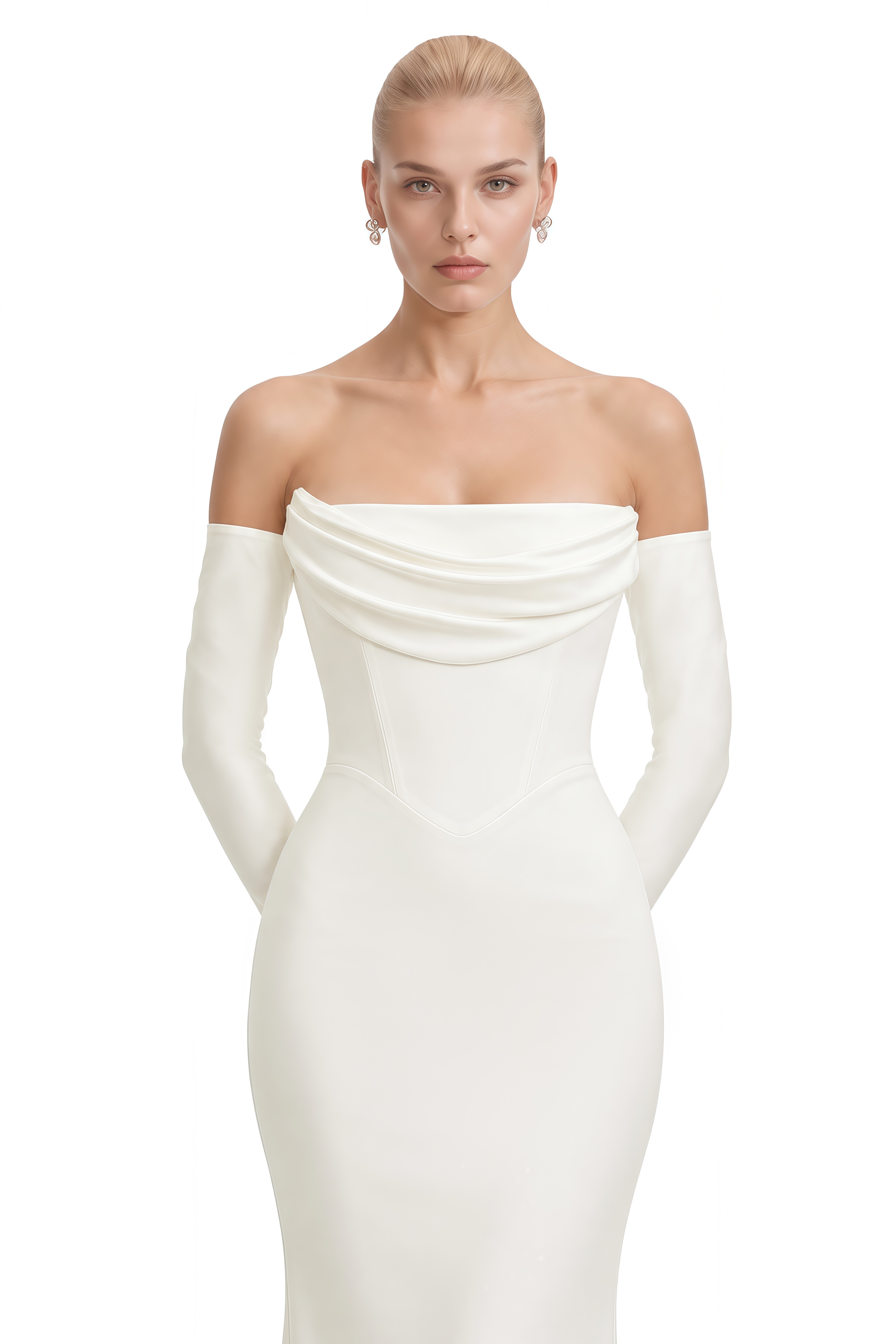 Nathaniel White Off-Shoulder Draped Maxi Dress