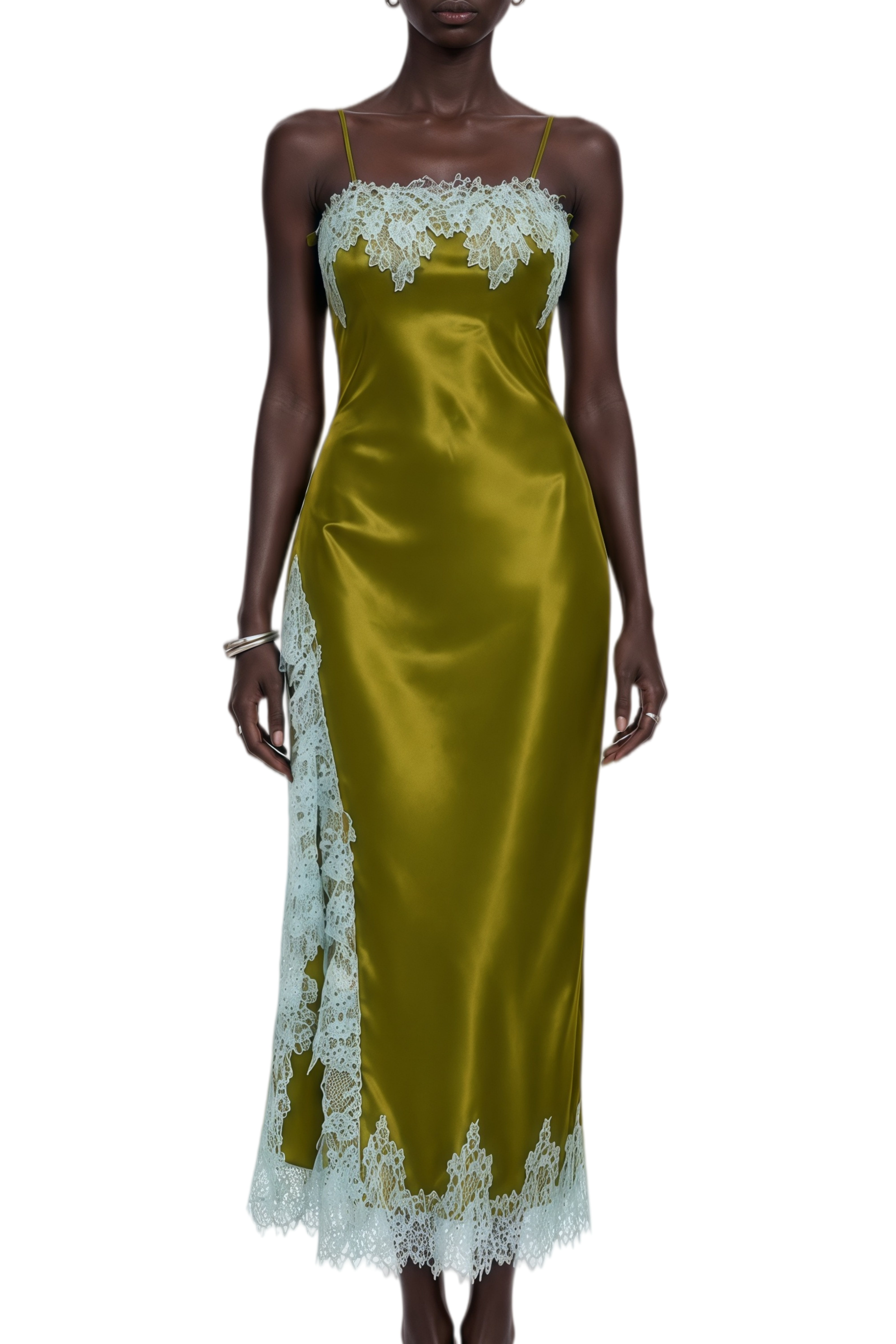 Celine Olive Green Sleeveless Lace Maxi Dress
