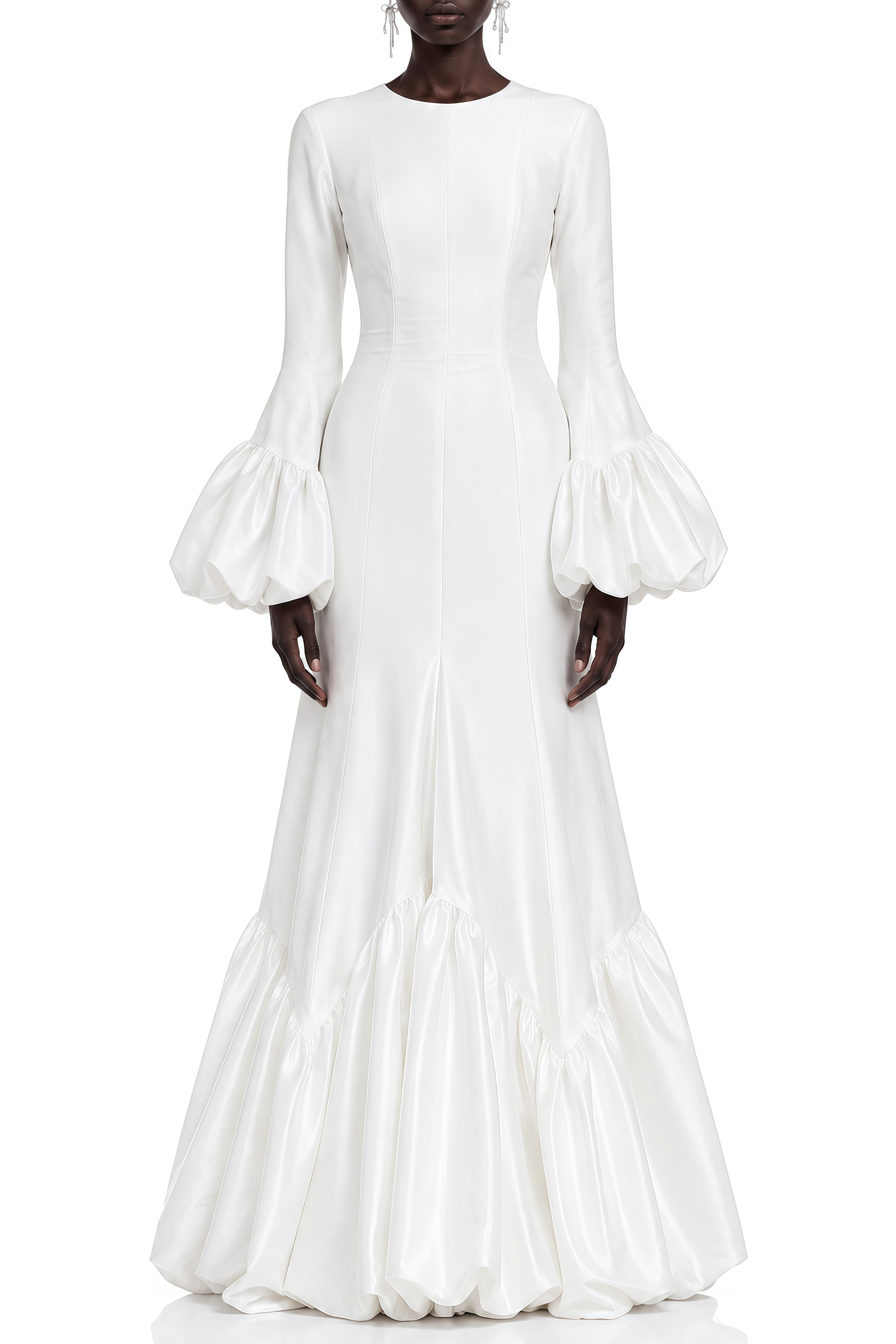 Cecilia White Long Sleeves Ruffled Maxi Dress