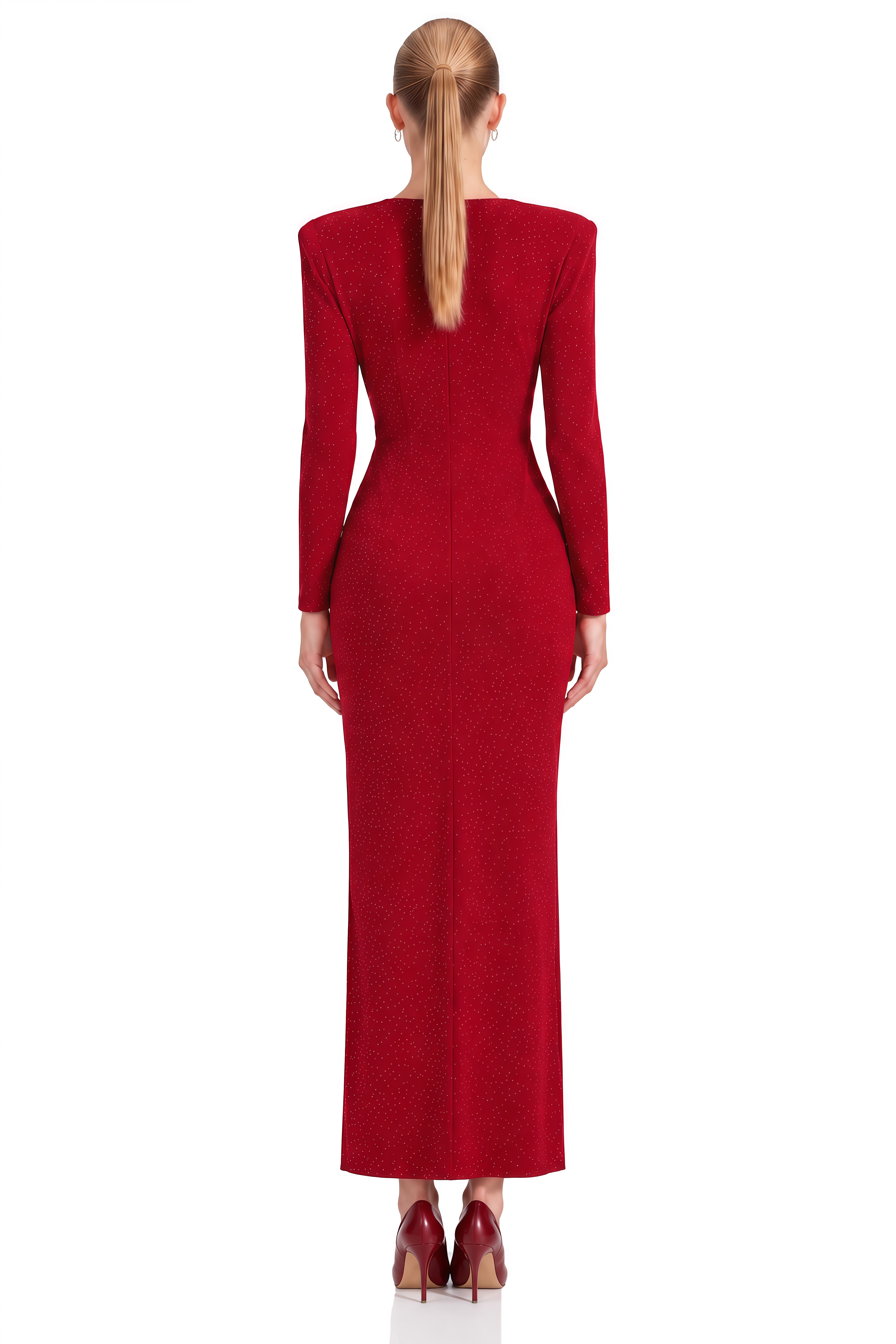Odette Red Long Sleeves Slit Maxi Dress