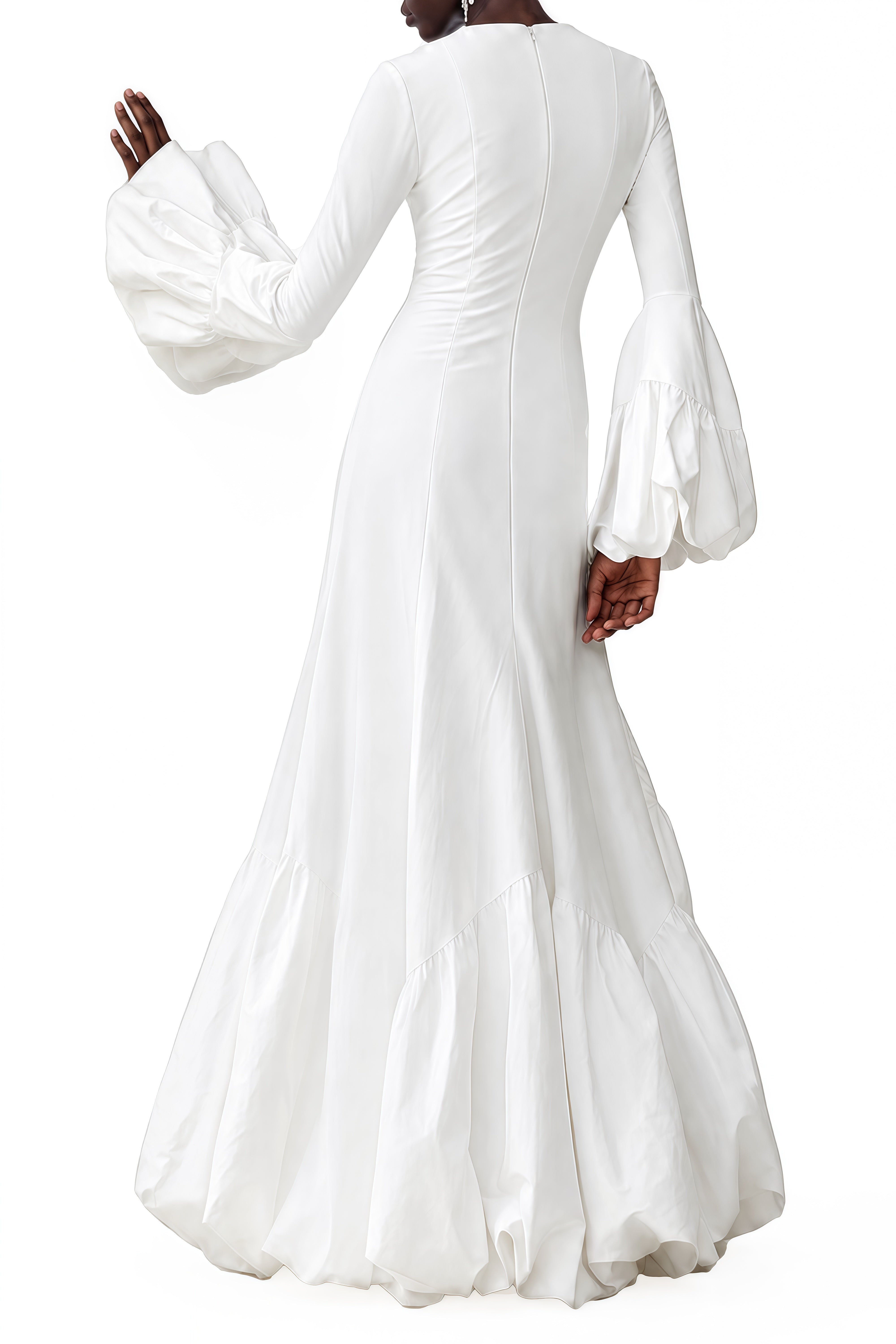 Cecilia White Long Sleeves Ruffled Maxi Dress