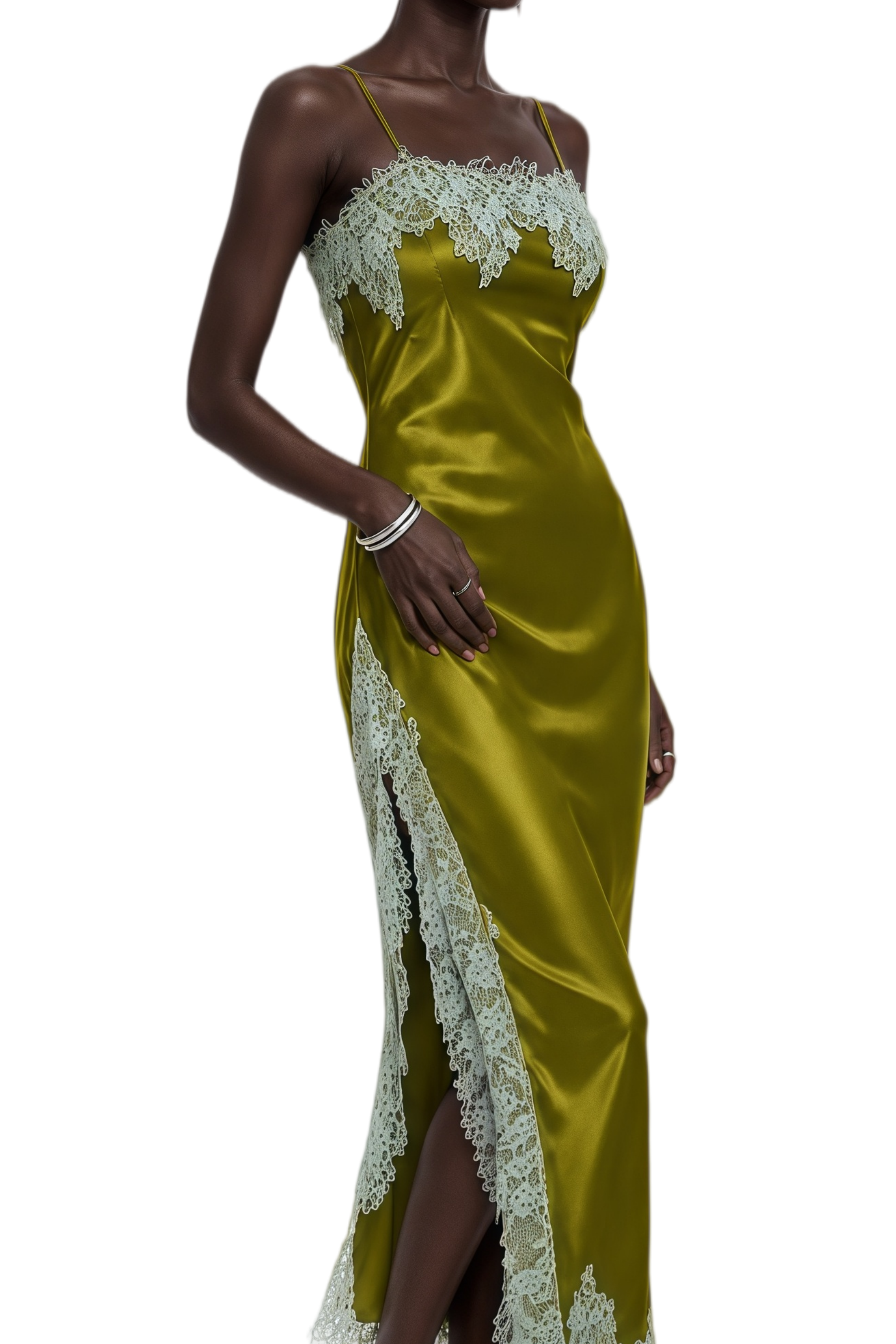 Celine Olive Green Sleeveless Lace Maxi Dress