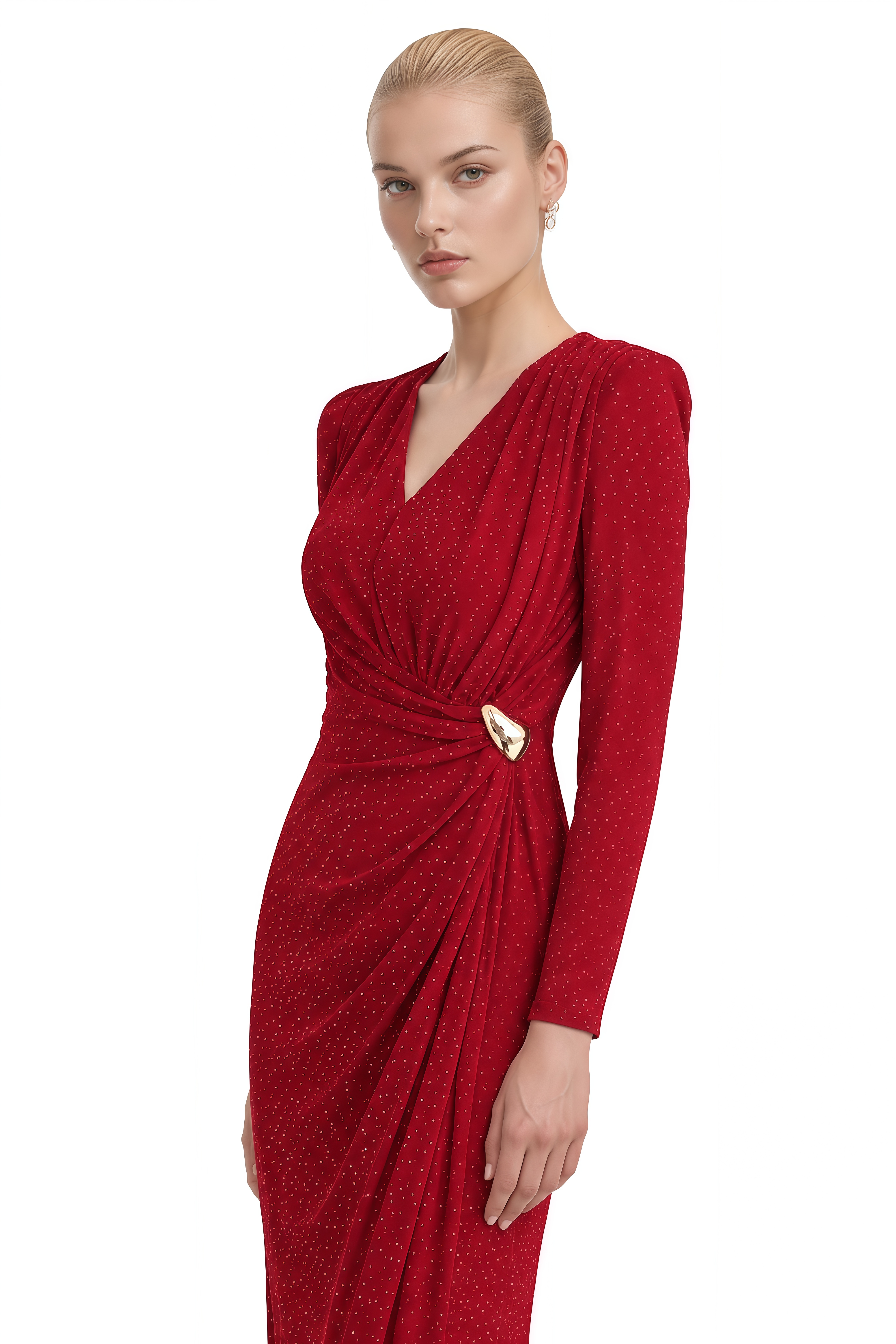 Odette Red Long Sleeves Slit Maxi Dress