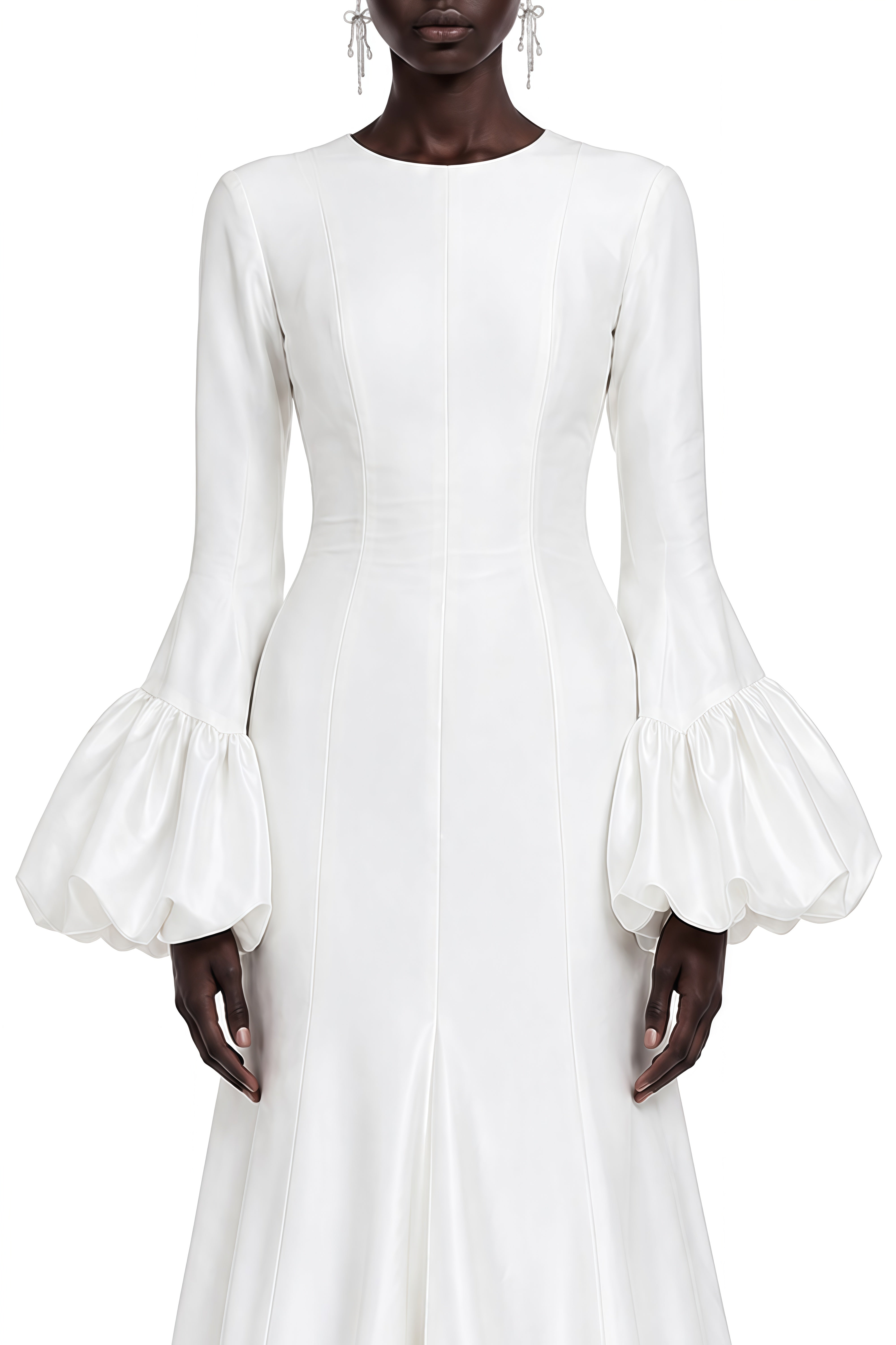 Cecilia White Long Sleeves Ruffled Maxi Dress