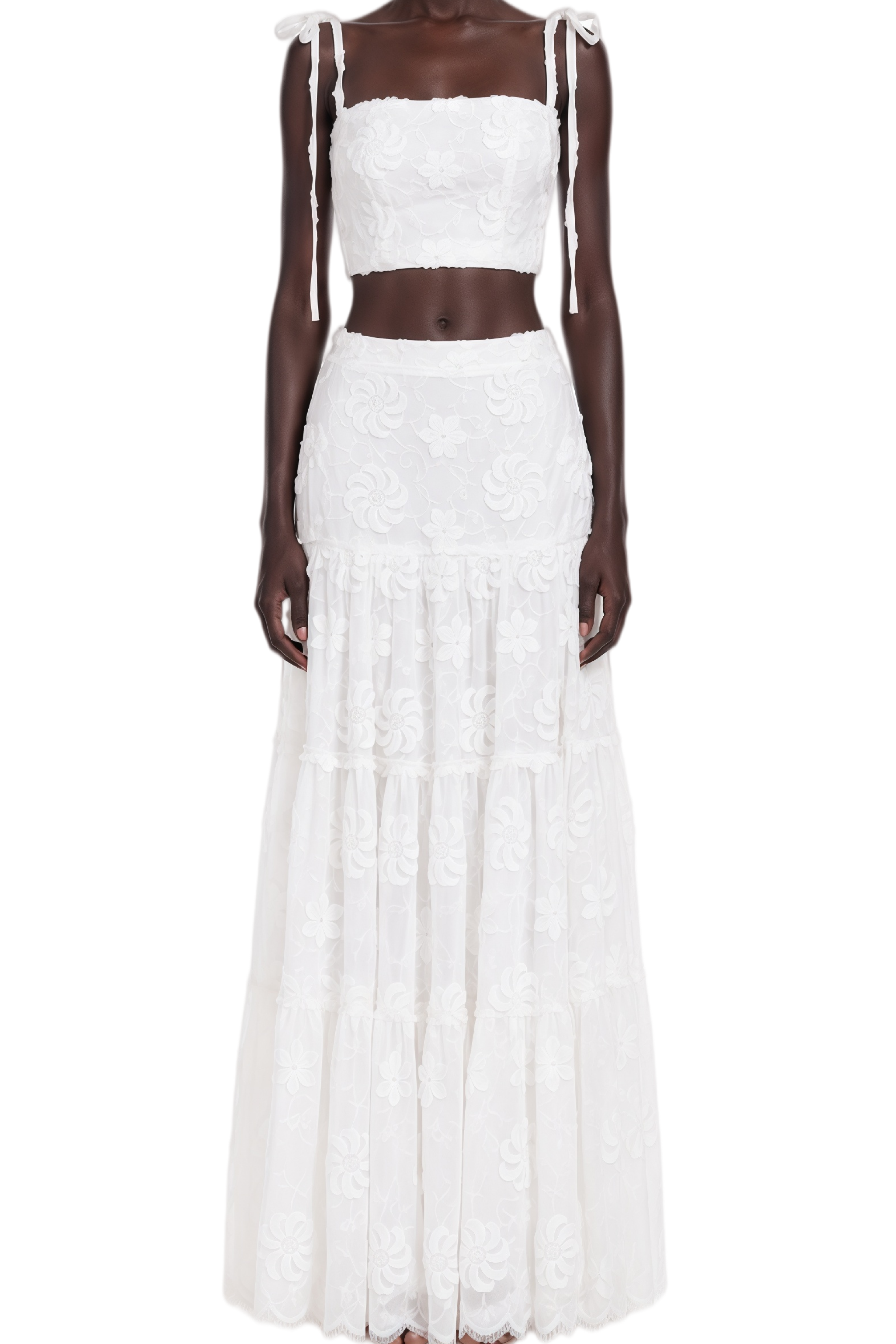 Eulalia White Sleeveless Embroidered Top & Skirt Set