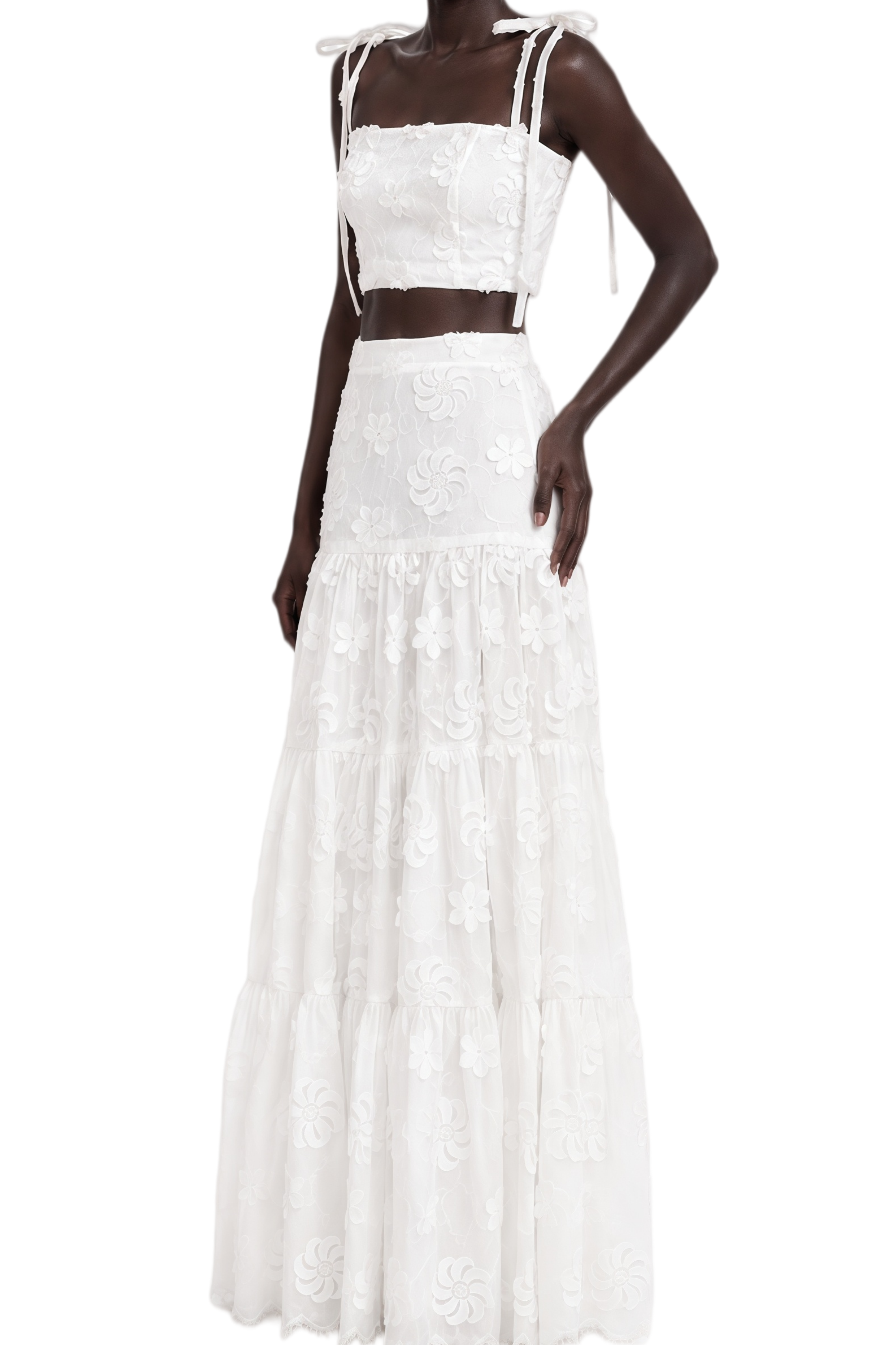 Eulalia White Sleeveless Embroidered Top & Skirt Set
