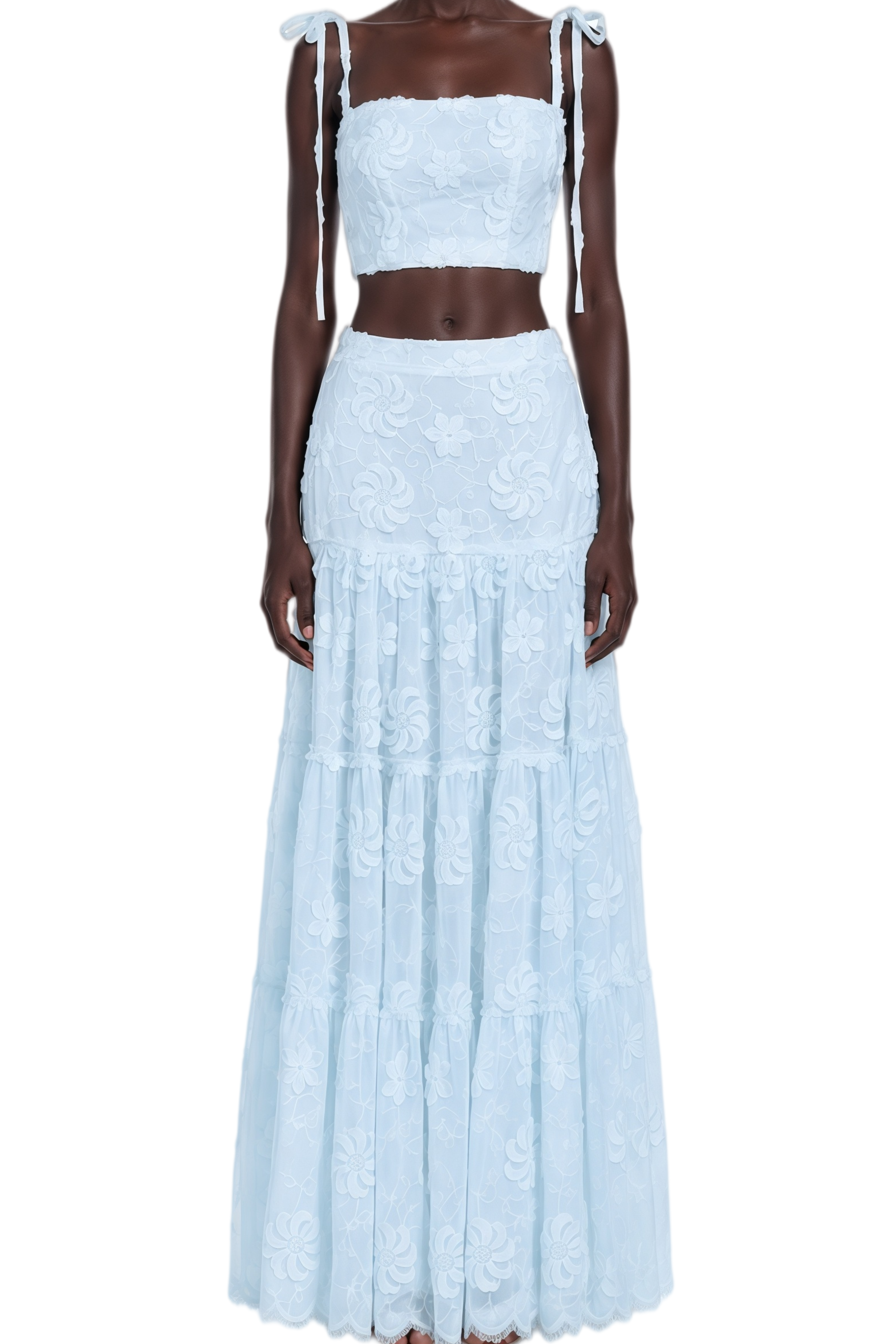 Eulalia Blue Sleeveless Embroidered Top & Skirt Set