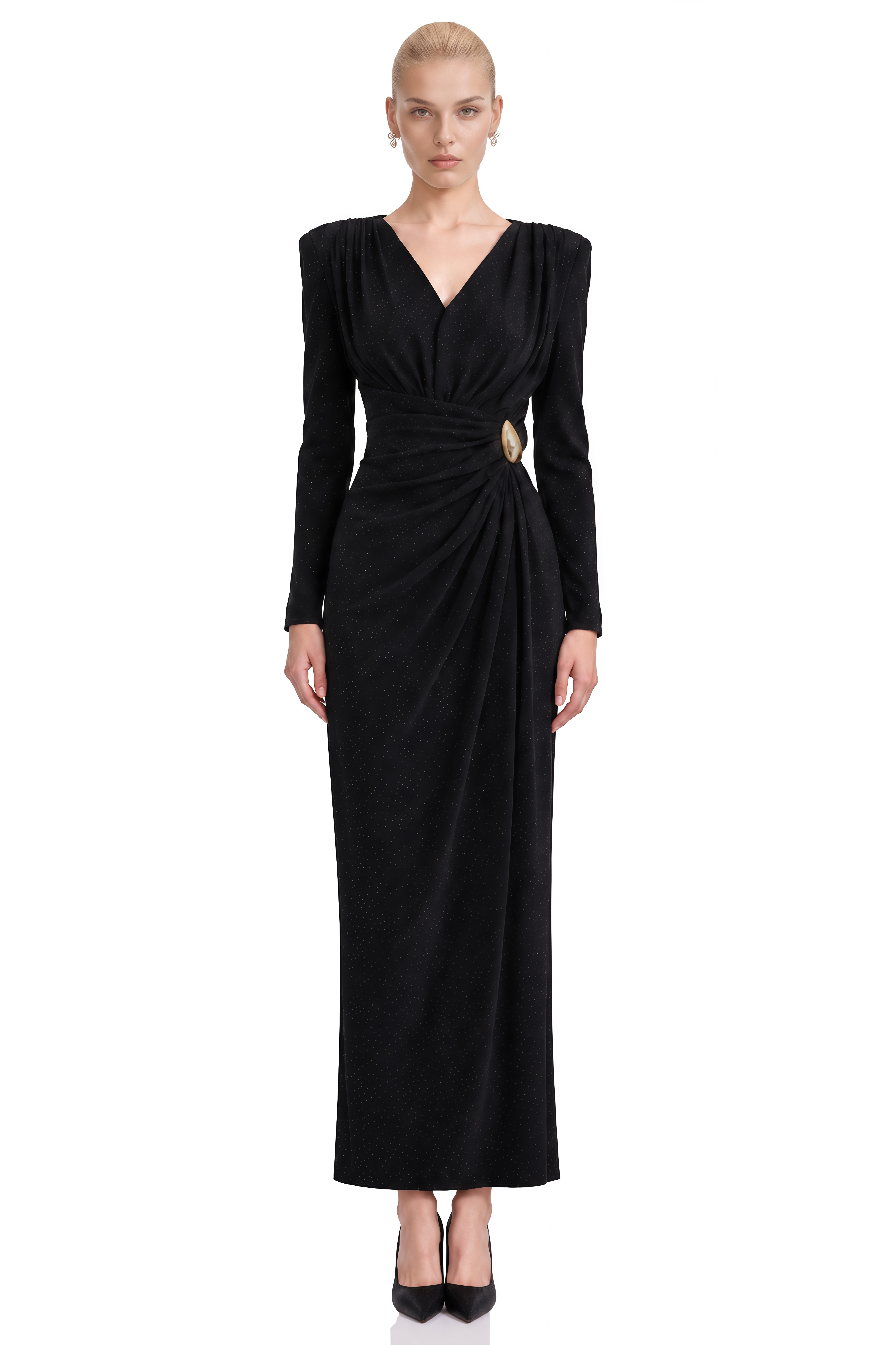 Odette Black Long Sleeves Slit Maxi Dress