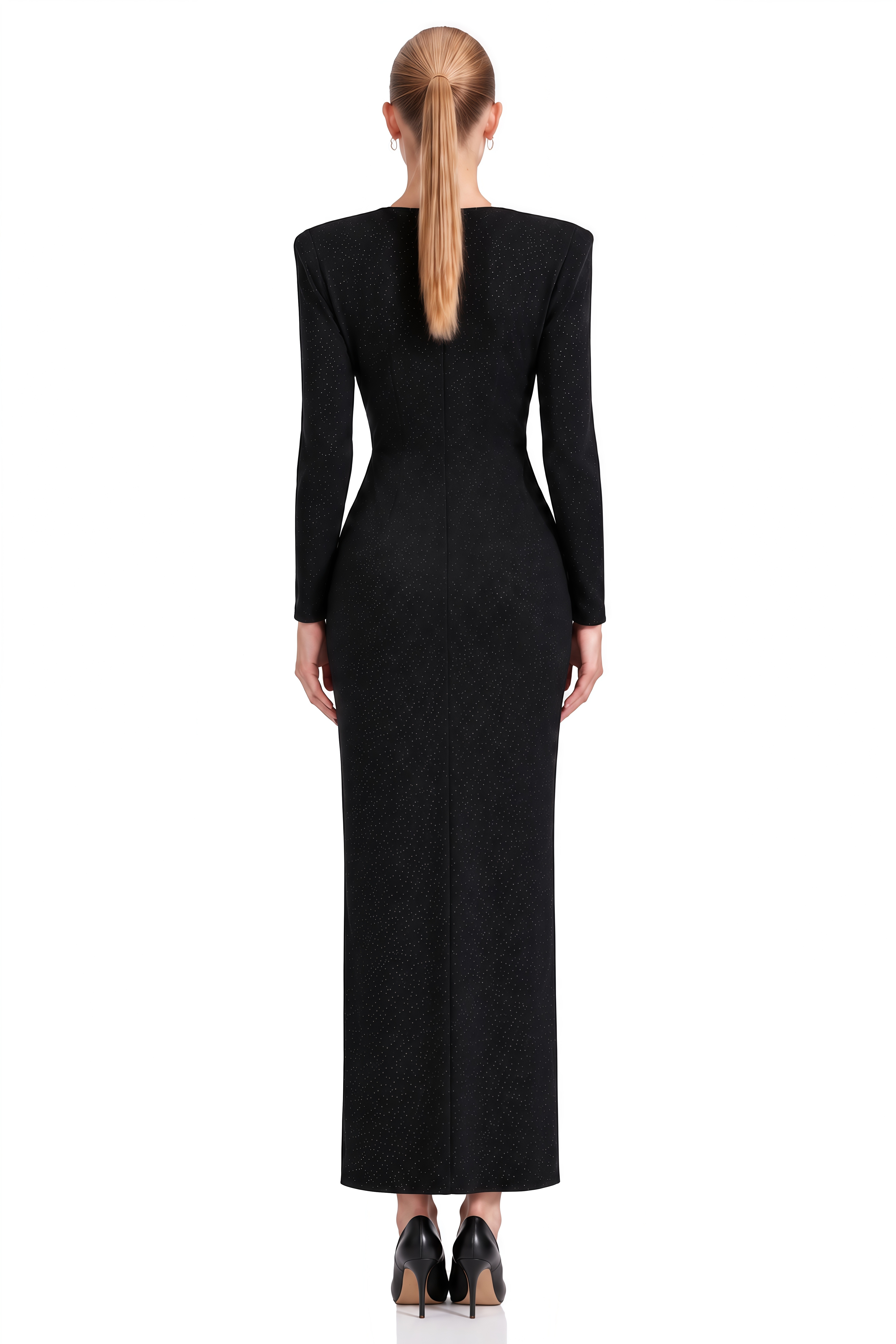 Odette Black Long Sleeves Slit Maxi Dress