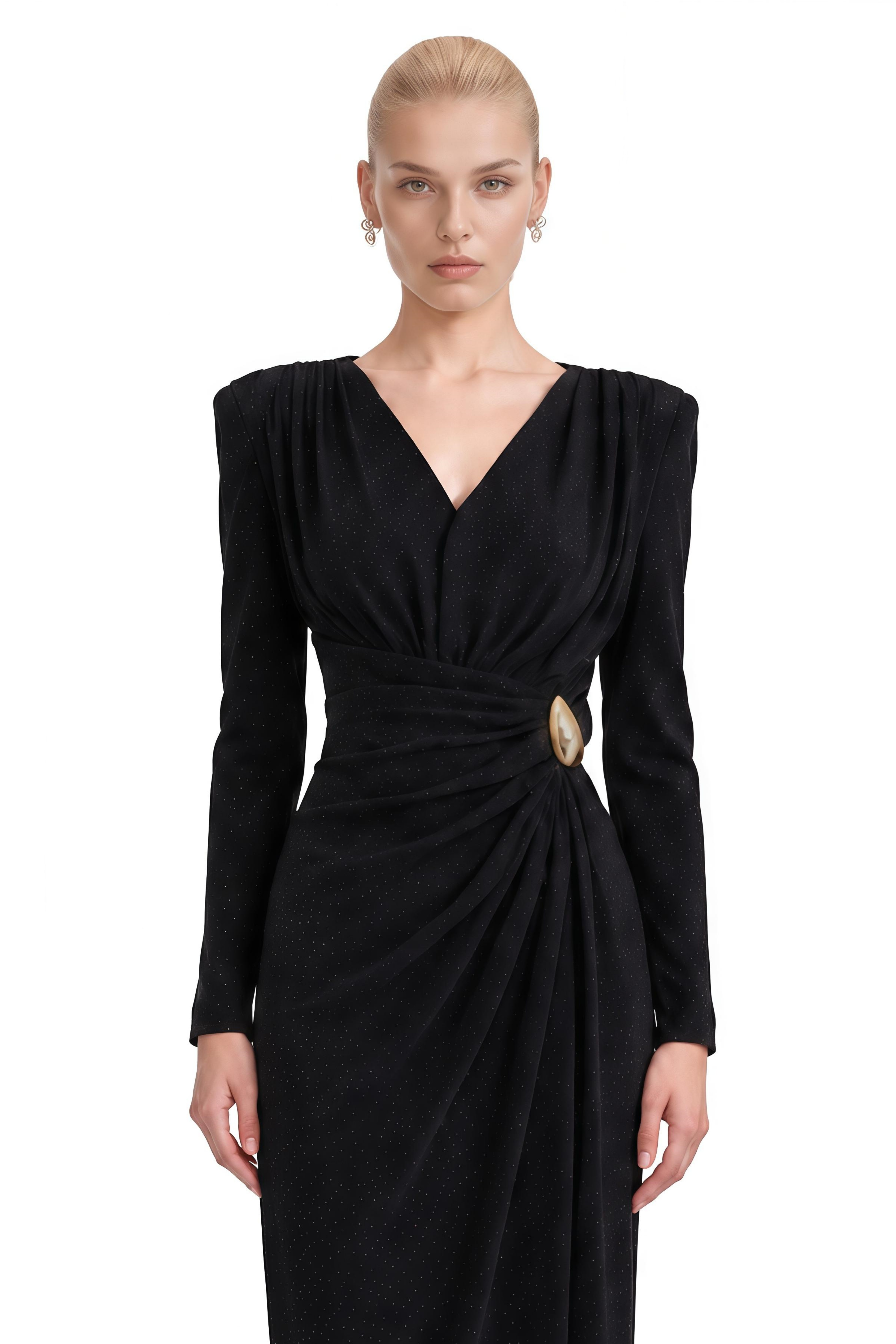 Odette Black Long Sleeves Slit Maxi Dress