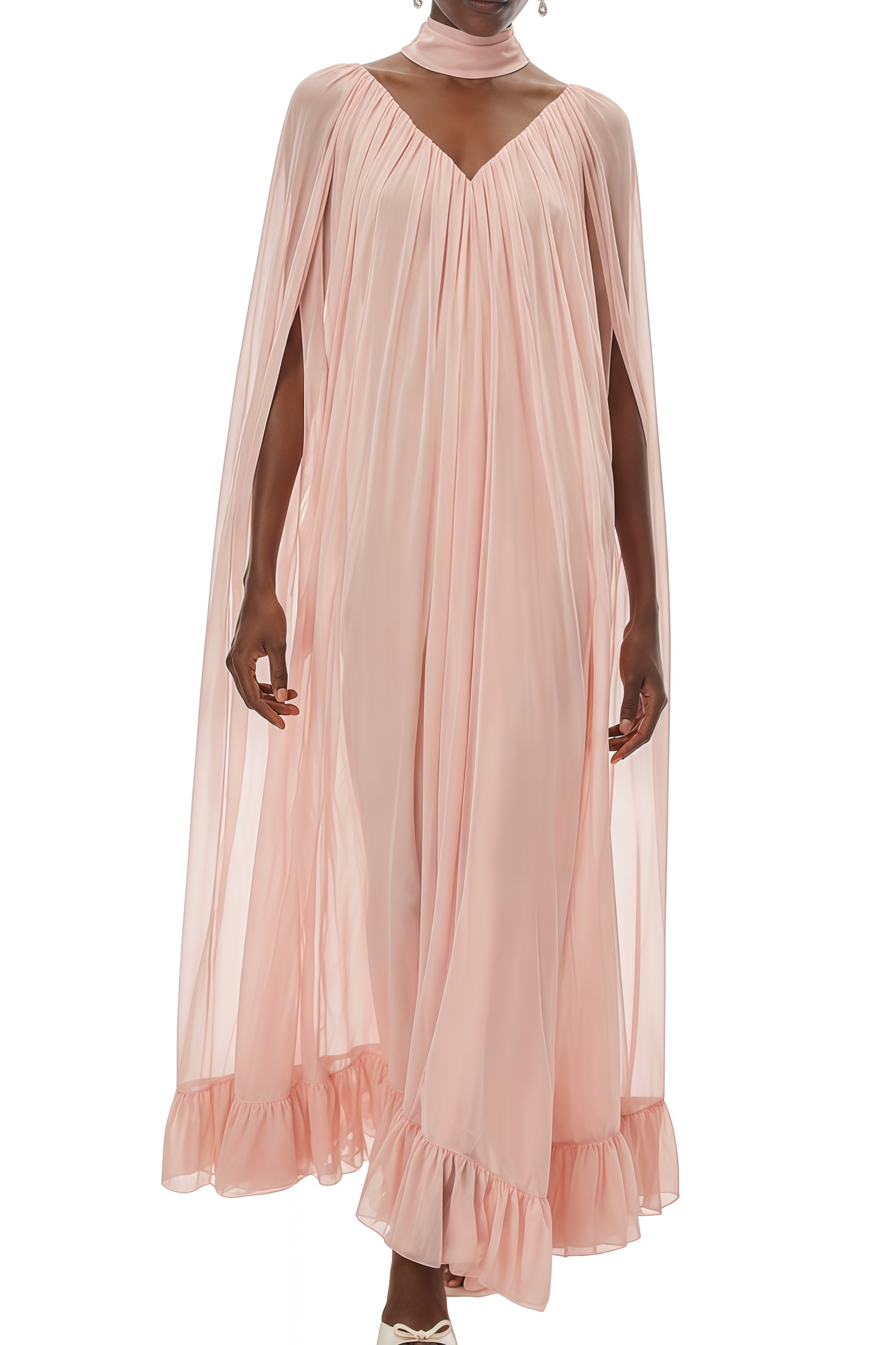 Eartha Pink Pleated Ruffled Maxi Dress