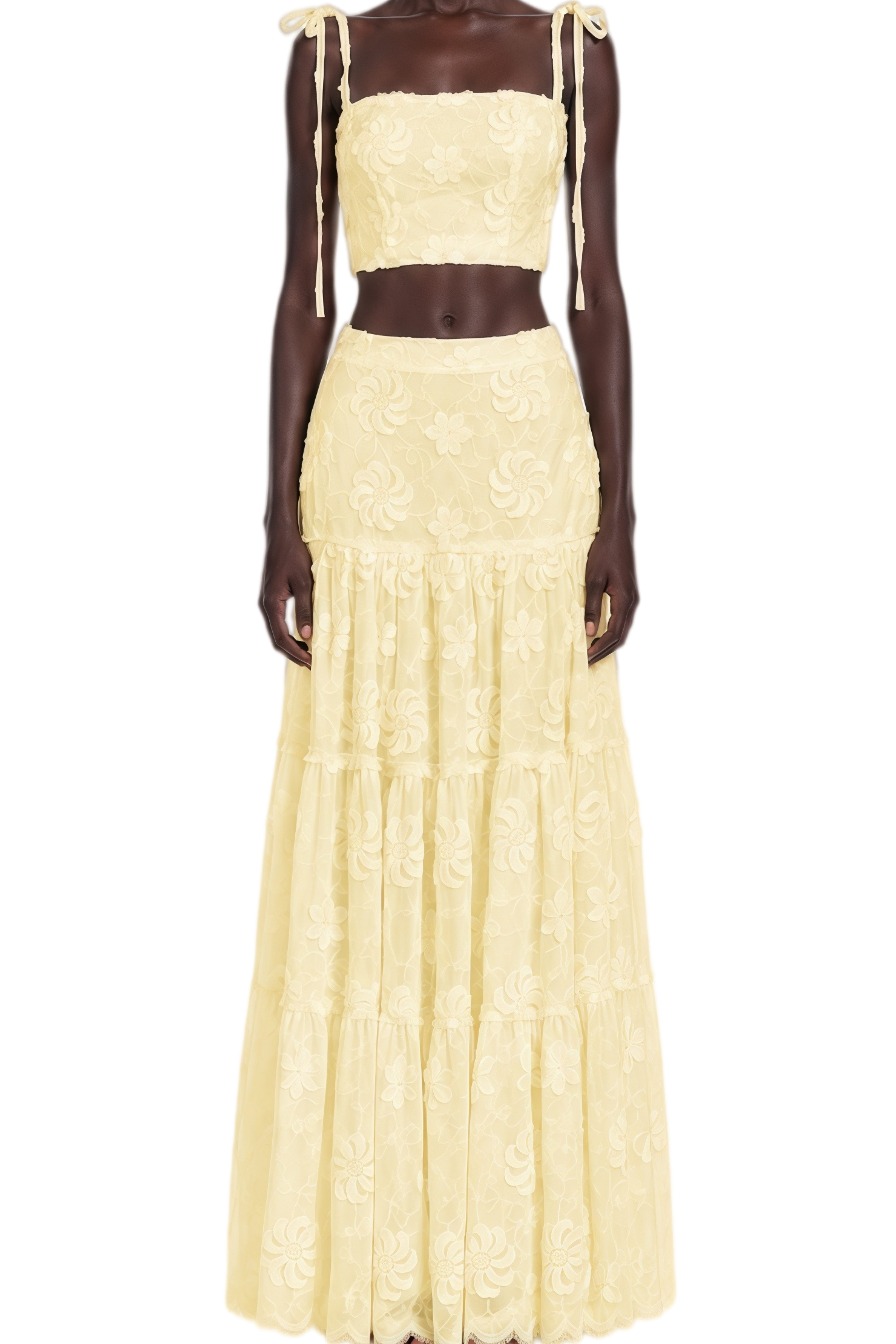 Eulalia Yellow Sleeveless Embroidered Top & Skirt Set