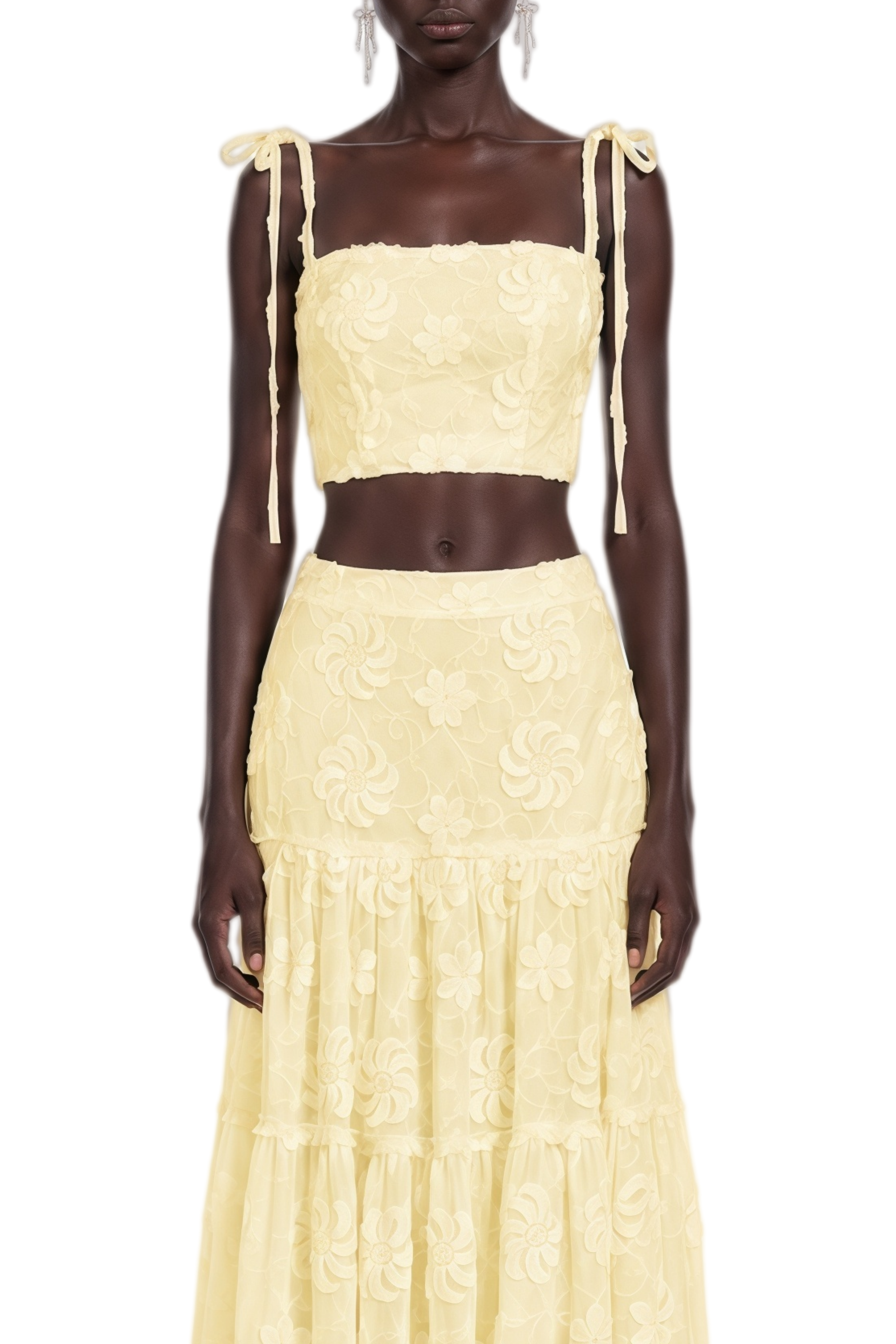 Eulalia Yellow Sleeveless Embroidered Top & Skirt Set