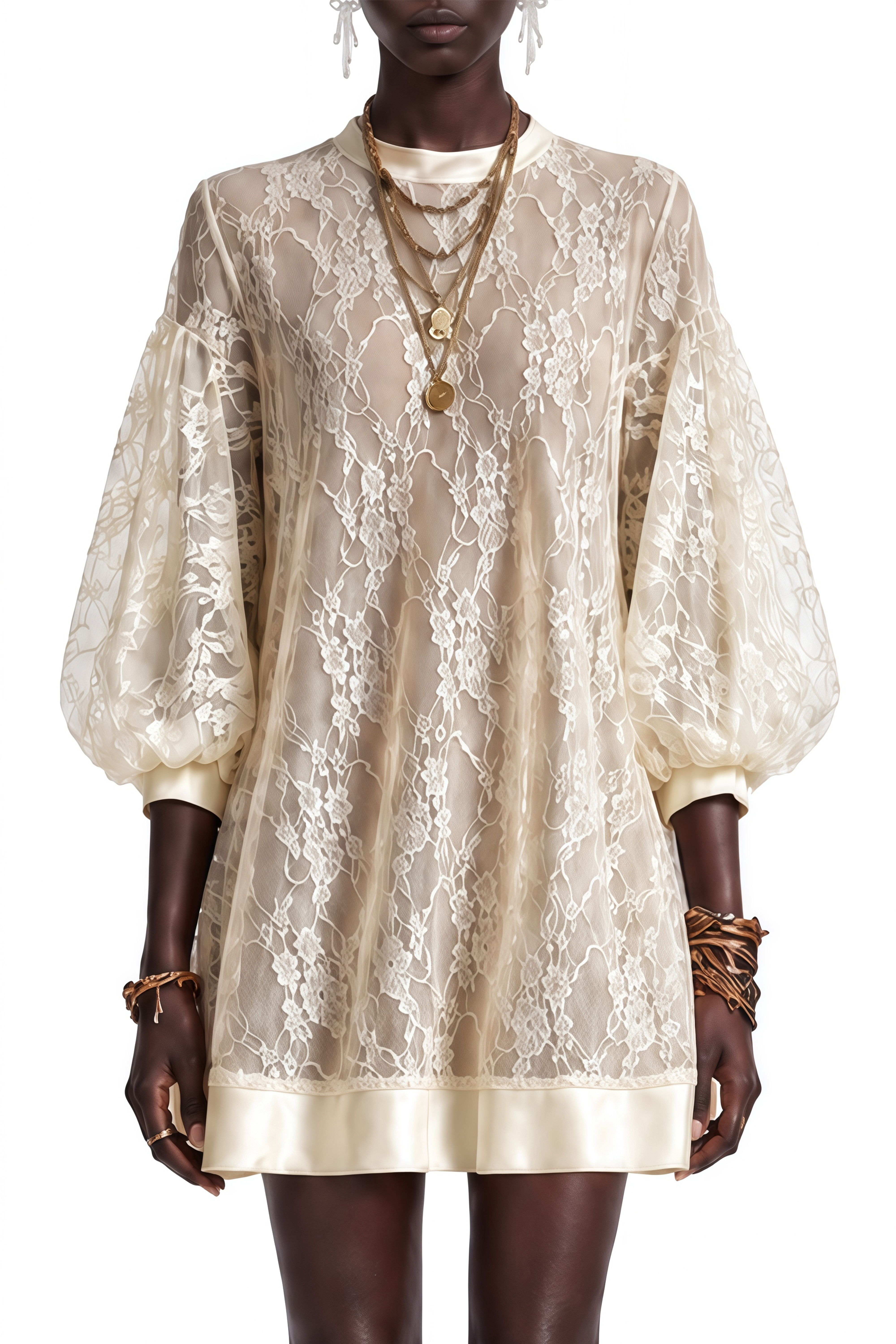 Cecile Ivory Sheer Floral Lace Mini Dress