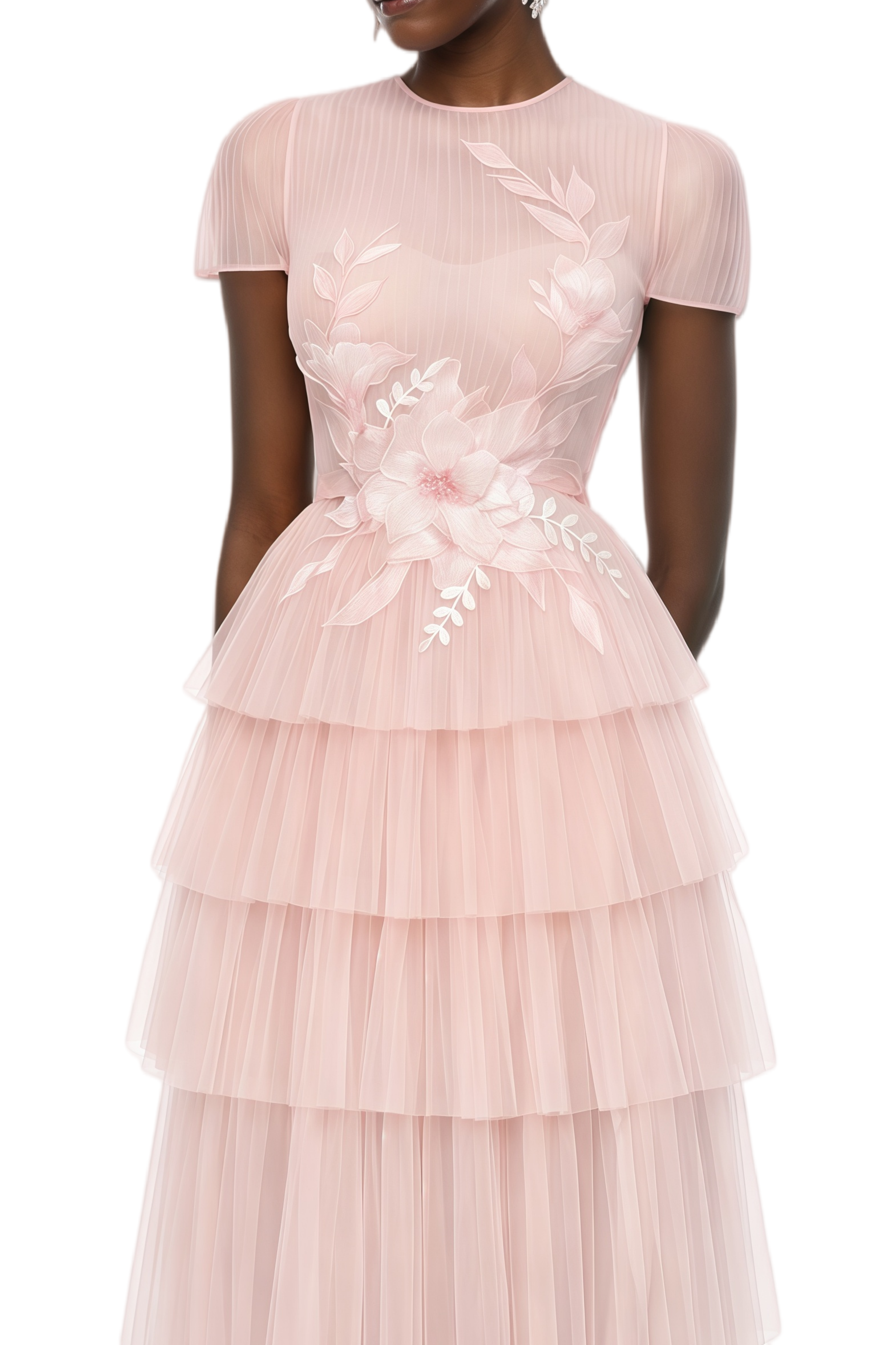 Lesley Pink 3D Floral Appliqué Tiered Maxi Dress