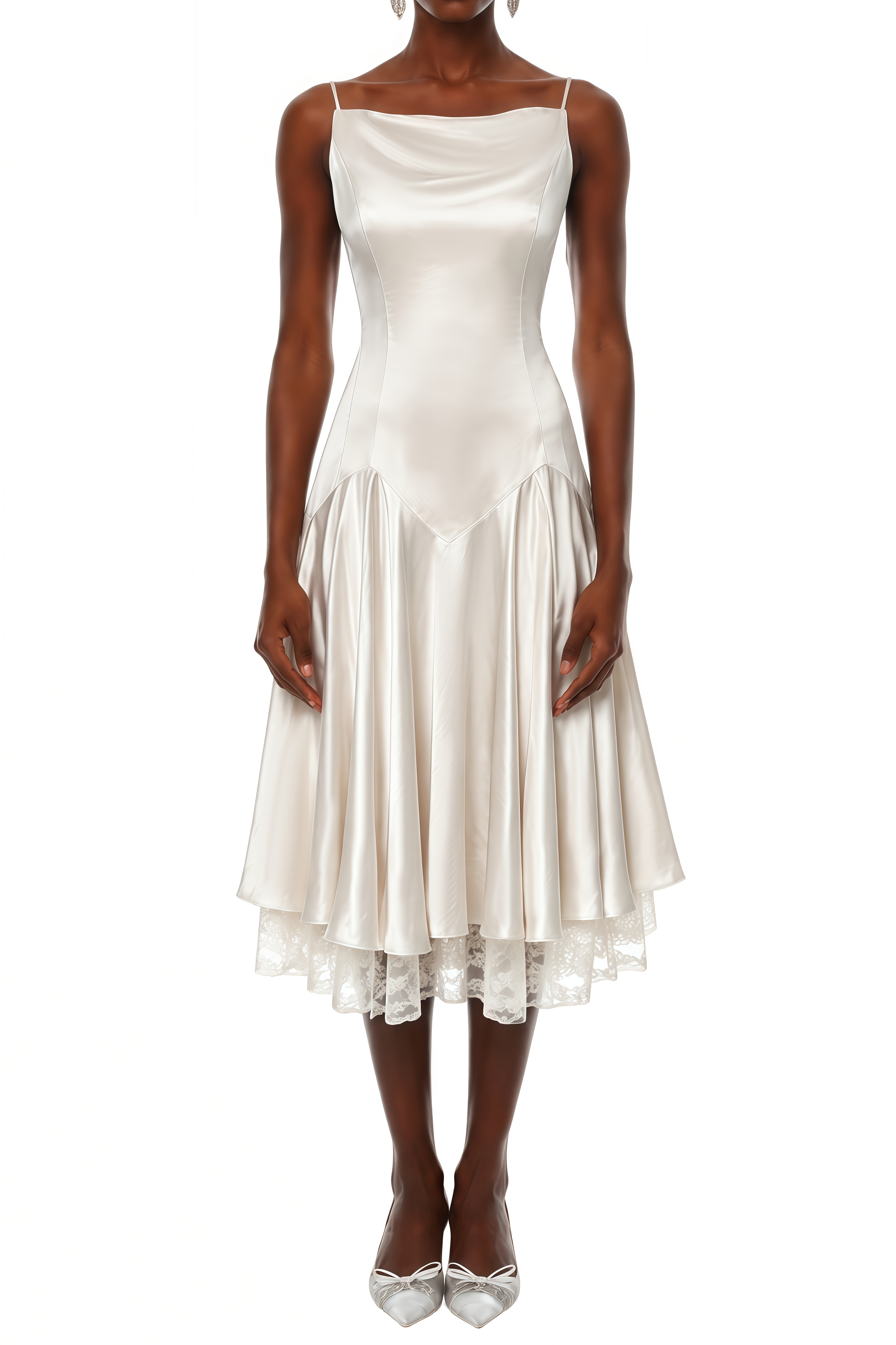 Luna Cream White Lace Panel Pleated Midi Dress