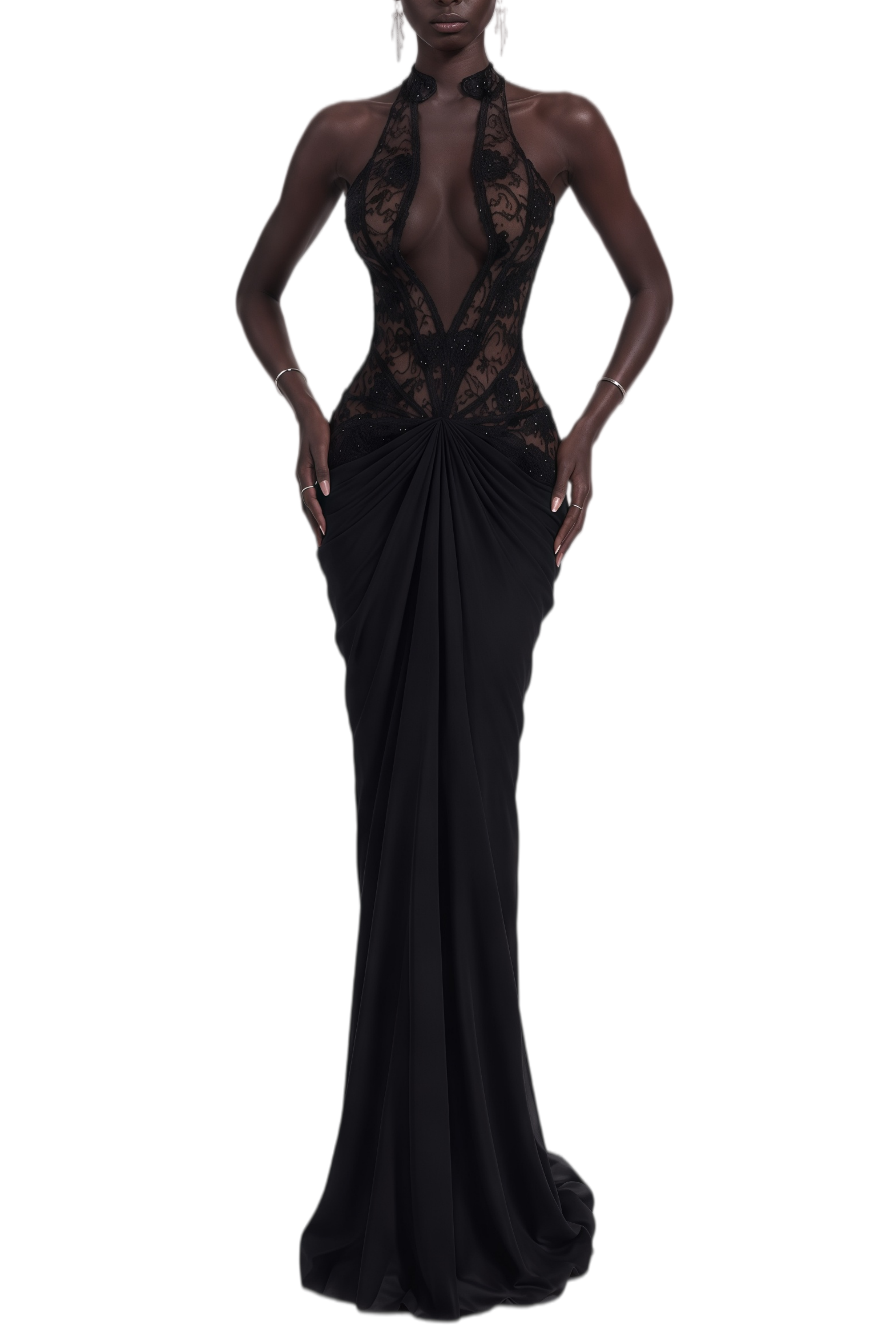 Eira Black Sleeveless Lace Maxi Dress