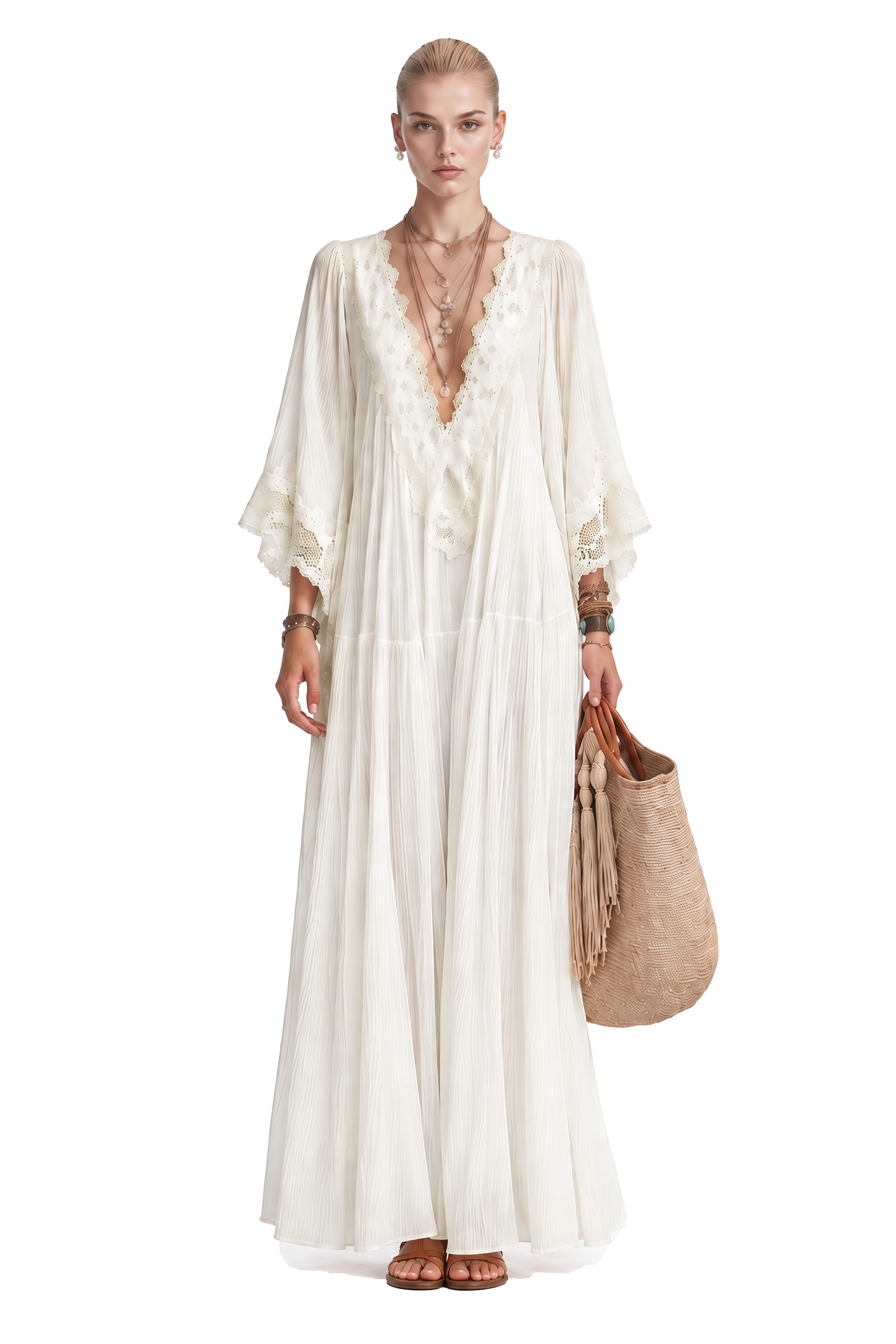 Althea White V-Neck Lace Maxi Dress